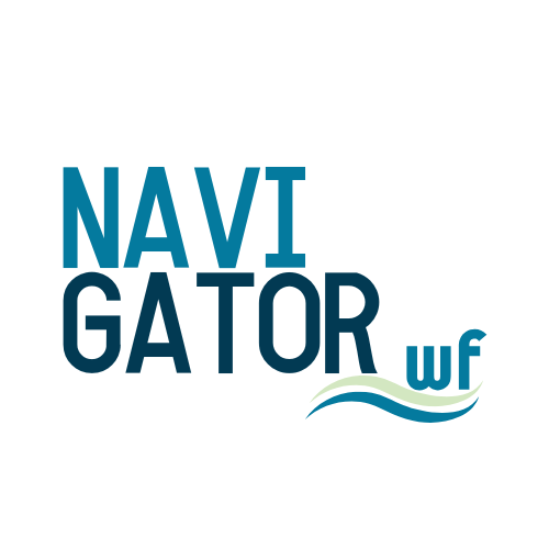 Logo with the text 'NAVIGATOR' split into two lines, 'NAV' and 'IGATOR', with 'wf' and wave design element below.