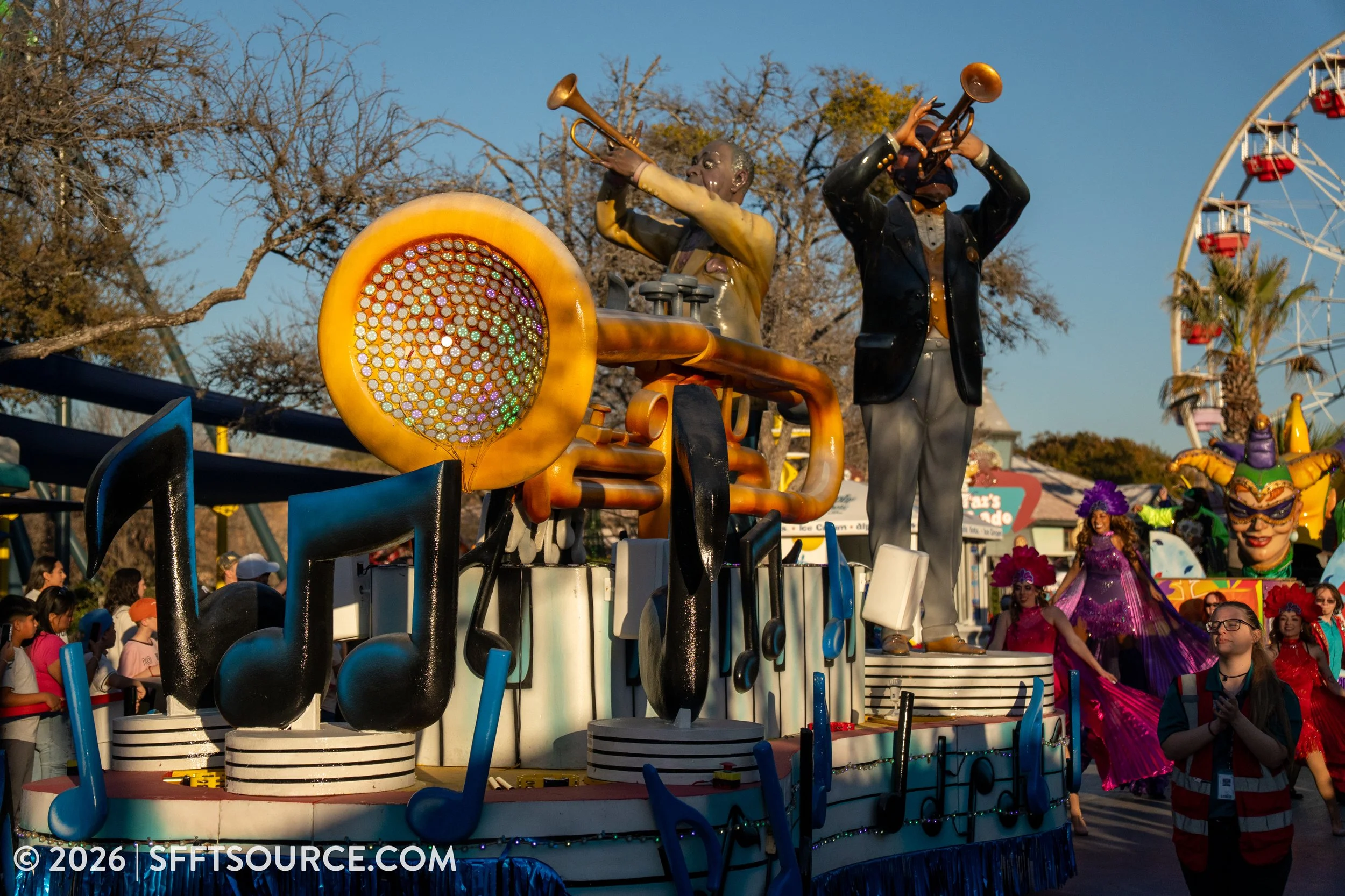 Mardi Gras Parade 2026 Six Flags Fiesta Texas Entertainment