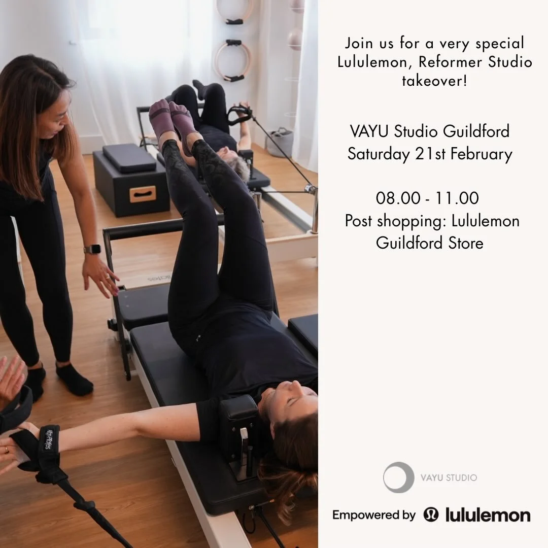 Join us at VAYU Studio for a Lululemon studio take over, and celebrate the launch of our Reformer studio!

Join us for a Reformer class, enjoy post class pastries and smoothies on the day!
 
Surprise and delight ✨ Each attendee will receive a Lululem