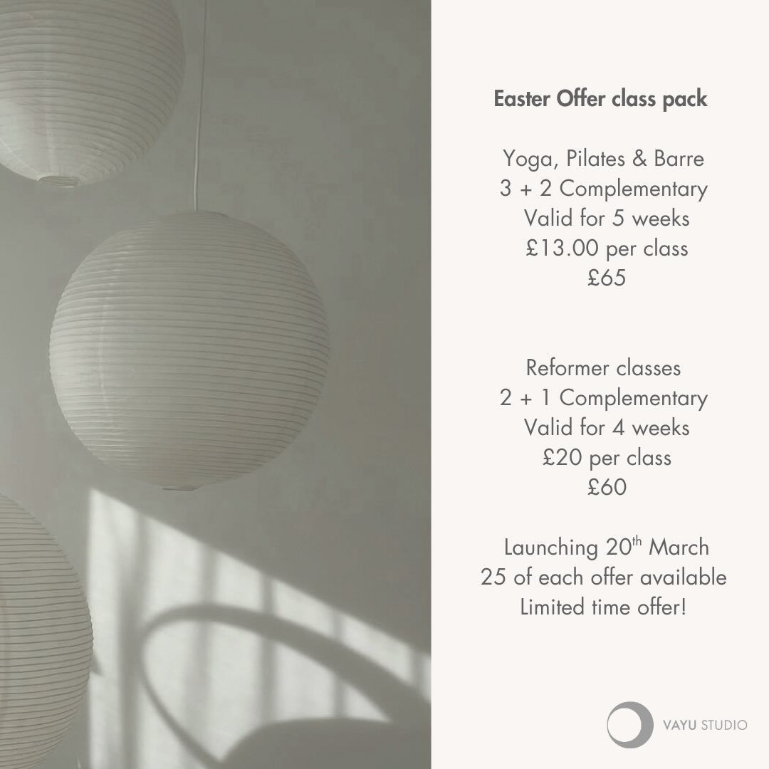 With Easter around the corner, we are launching a very special offer on the spring equinox, to help keep you moving over the holiday 🤍

Set a reminder in your calendar for this Friday 20th March!

What is our Easter offer?

Mat classes - 25 availabl