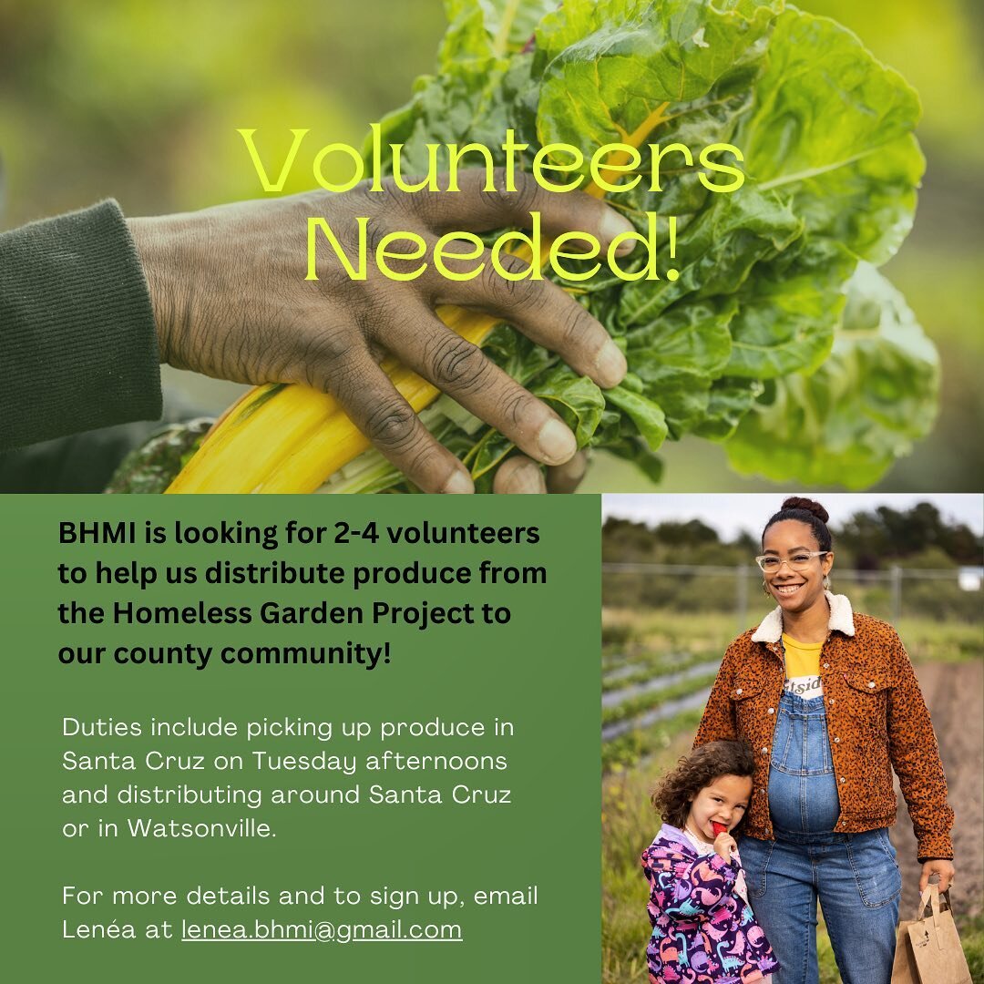 VOLUNTEERS NEEDED 👋🏽🙋🏽&zwj;♀️&hearts;️

Calling all available volunteers to help us distribute produce from the Homeless Garden Project to our county community! Duties include picking up produce in Santa Cruz on Tuesday afternoons and distributin