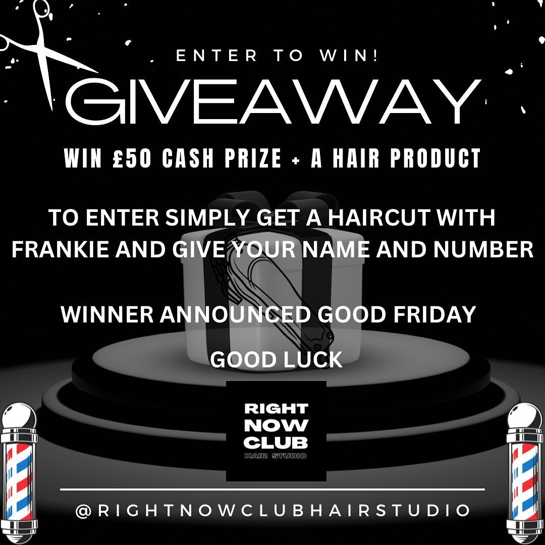 🚨‼️𝐆𝐈𝐕𝐄𝐀𝐖𝐀𝐘‼️🚨

&pound;50 CASH + A @rightnowclubhairproducts  PRODUCT OF YOUR CHOICE 😎

To ENTER simply come for a haircut with @fh.barberr between now and GOOD FRIDAY (each haircut is a new entry) 

‼️LEAVE YOUR FULL NAME AND CONTACT NUMB
