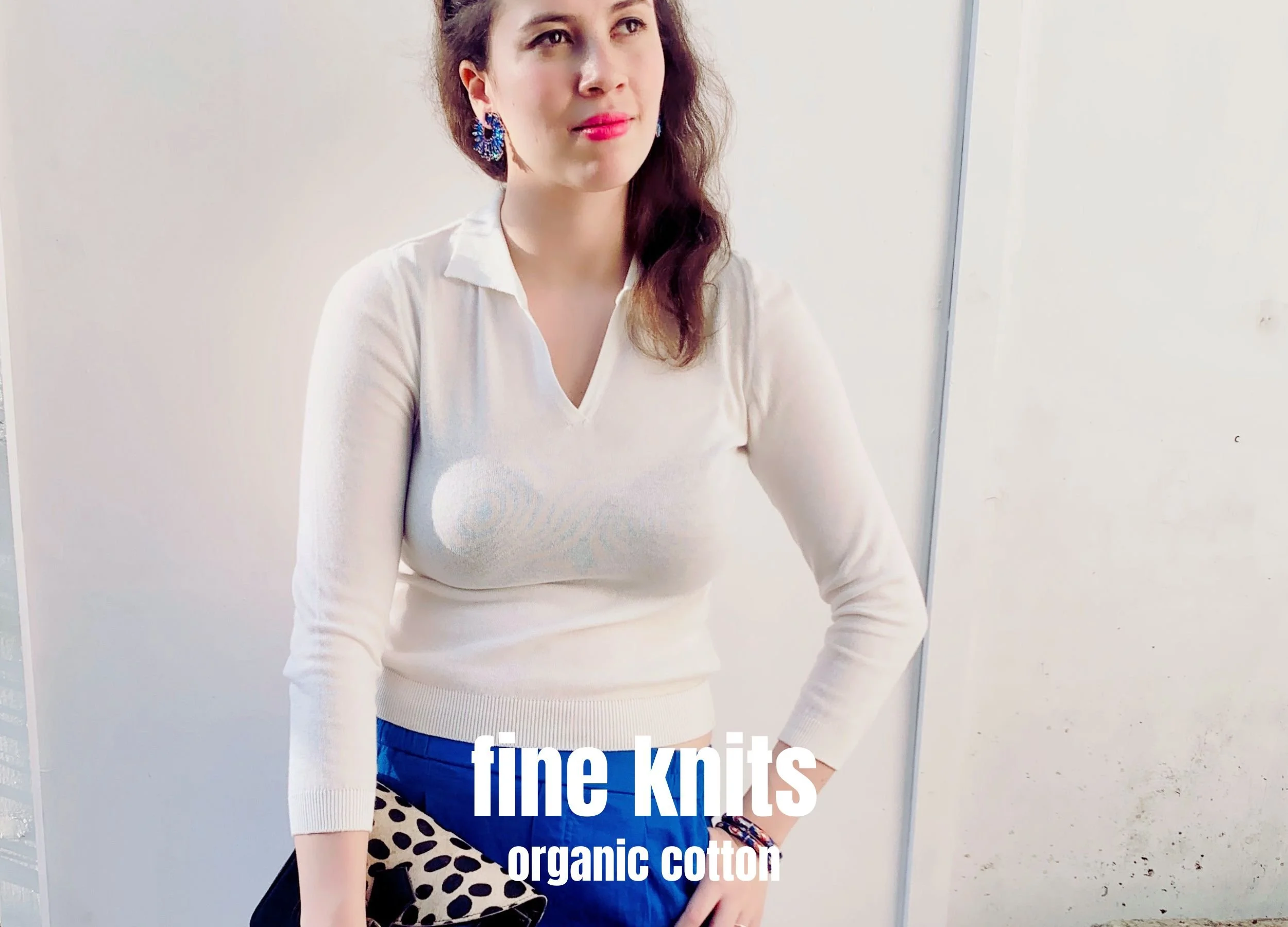 Polo neck jumper white organic cotton designed by Pop London sustainable fashion