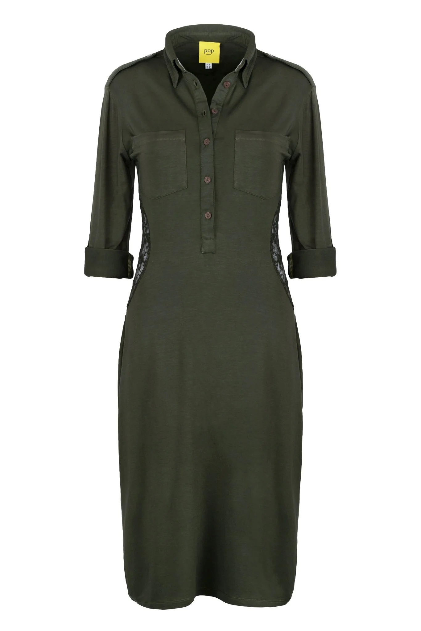 lace cut out shirt dress olive front.JPG