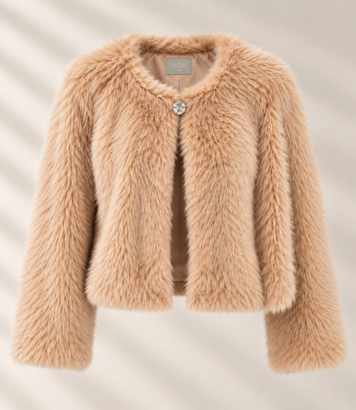Champagne Gold Faux Fur Jacket with Swarovski Button