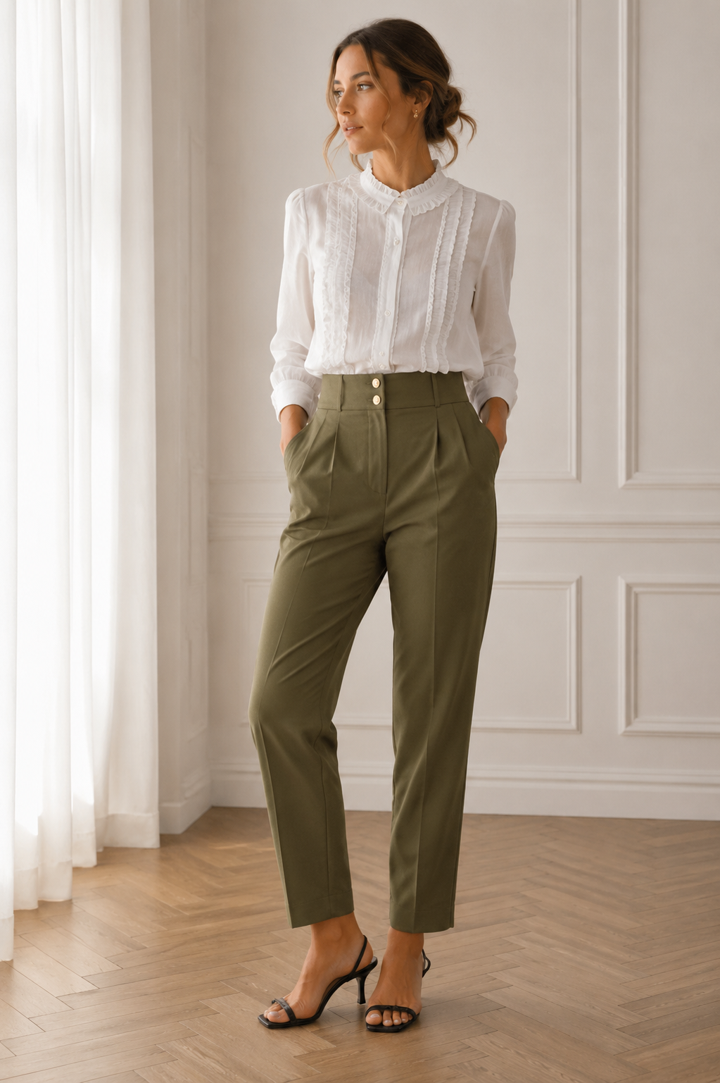 Pop White Pleat Collar Blouse With Ruffles Close Up sustainable brand white cotton shirt independent British Brand