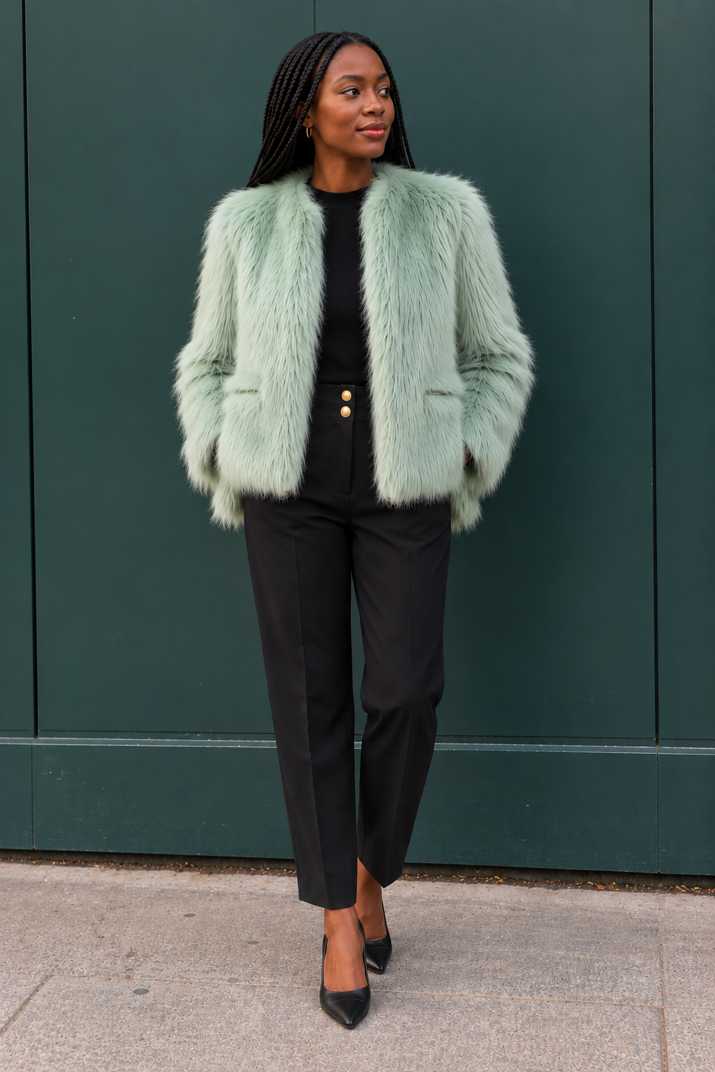 Pop London shaggy fur jacket jade with model 2.png