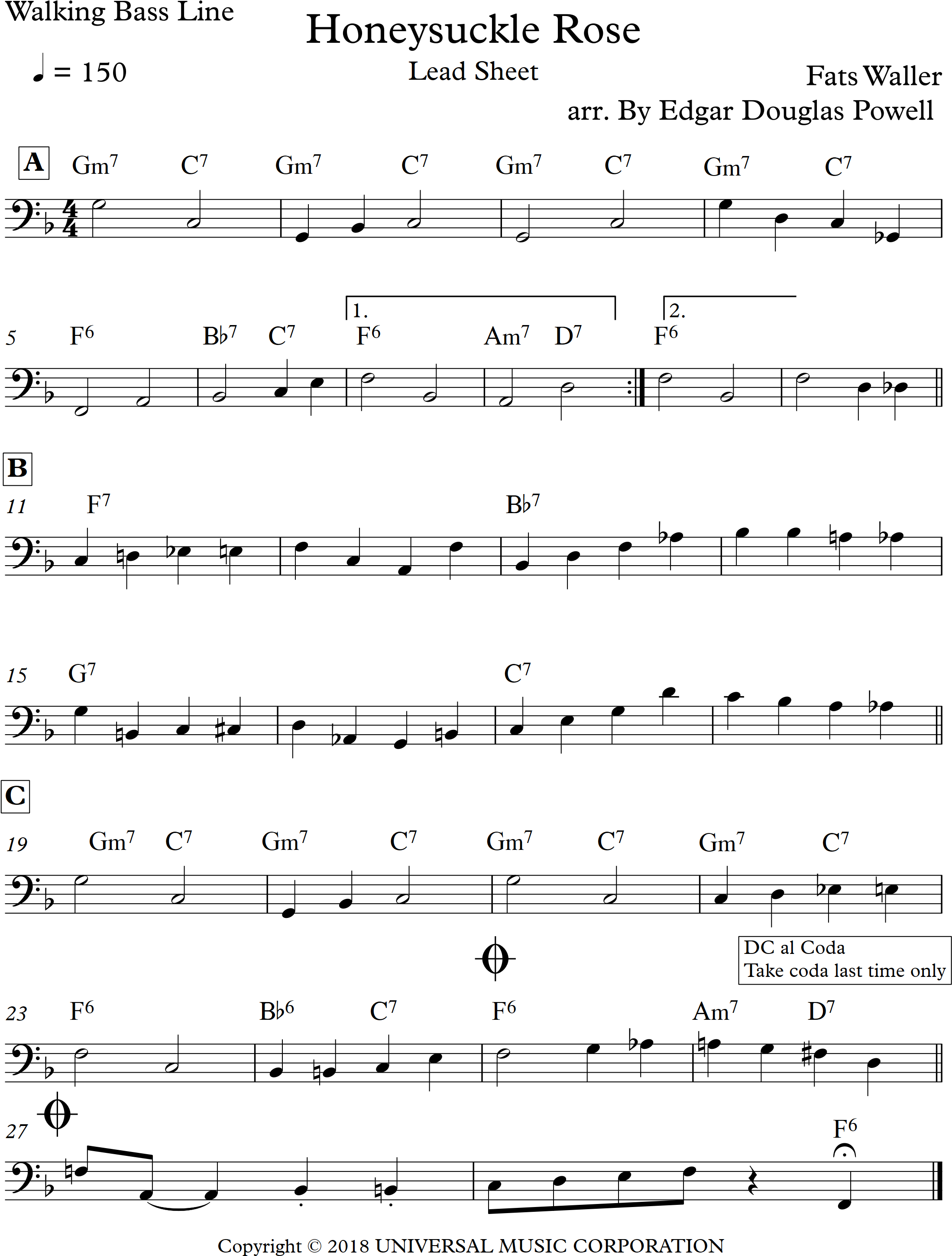 Honeysuckle Rose Bass Line