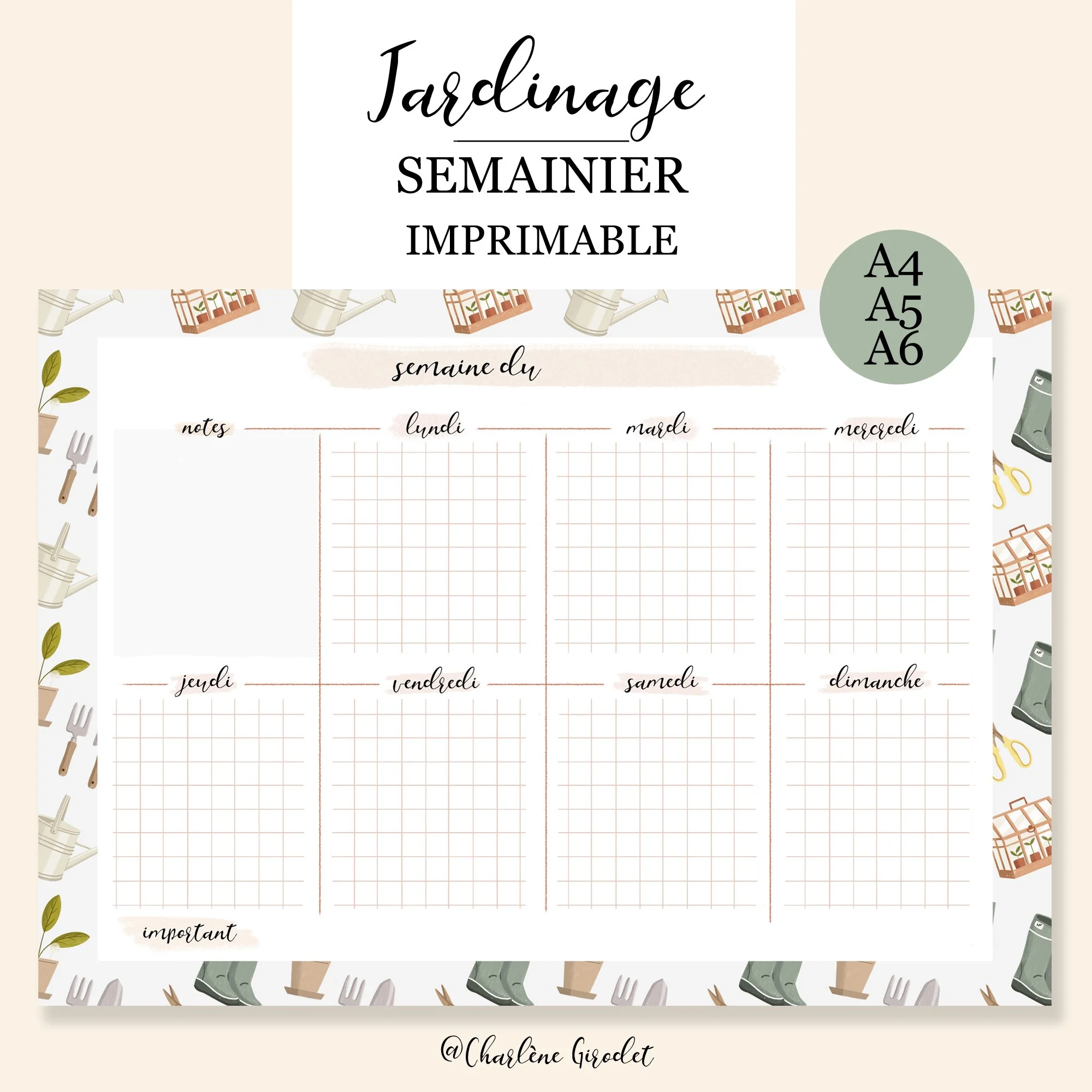 Semainier - Motif Jardinage (fichiers numériques)