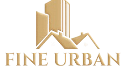 Logo for Fine Urban, featuring stylized buildings and rooftops with the company name underneath.