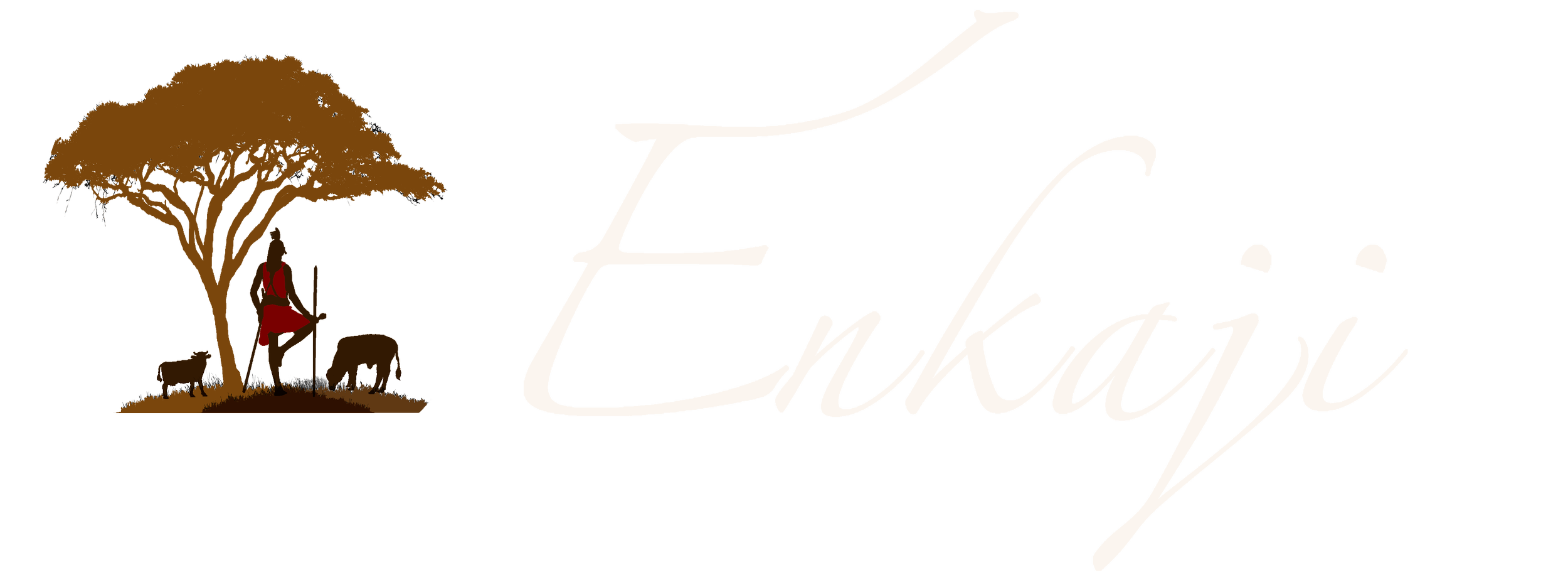 A logo featuring a tree with brown leaves and a person in a red outfit standing under it, with two goats nearby. The logo has the words 'Echokarí' in elegant cursive font.