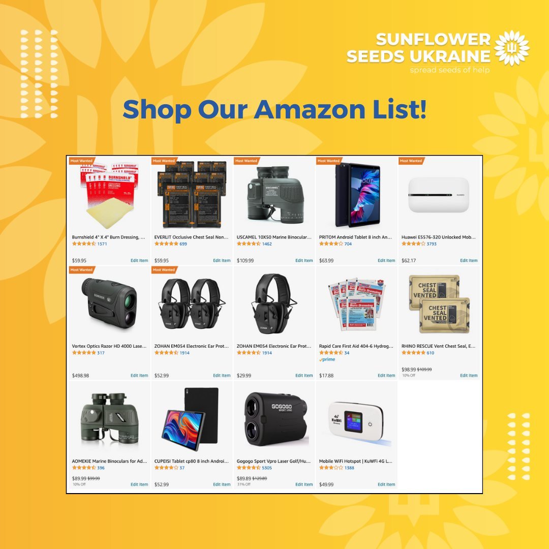 💛💙Show your appreciation for the Ukrainian resolve by sending a gift to a defender!
 🔗https://www.myregistry.com/giftlist/sunflowerseeds

🇺🇦 Next time you buy things on Amazon, choose items from our registry, add a personal message, and we will 