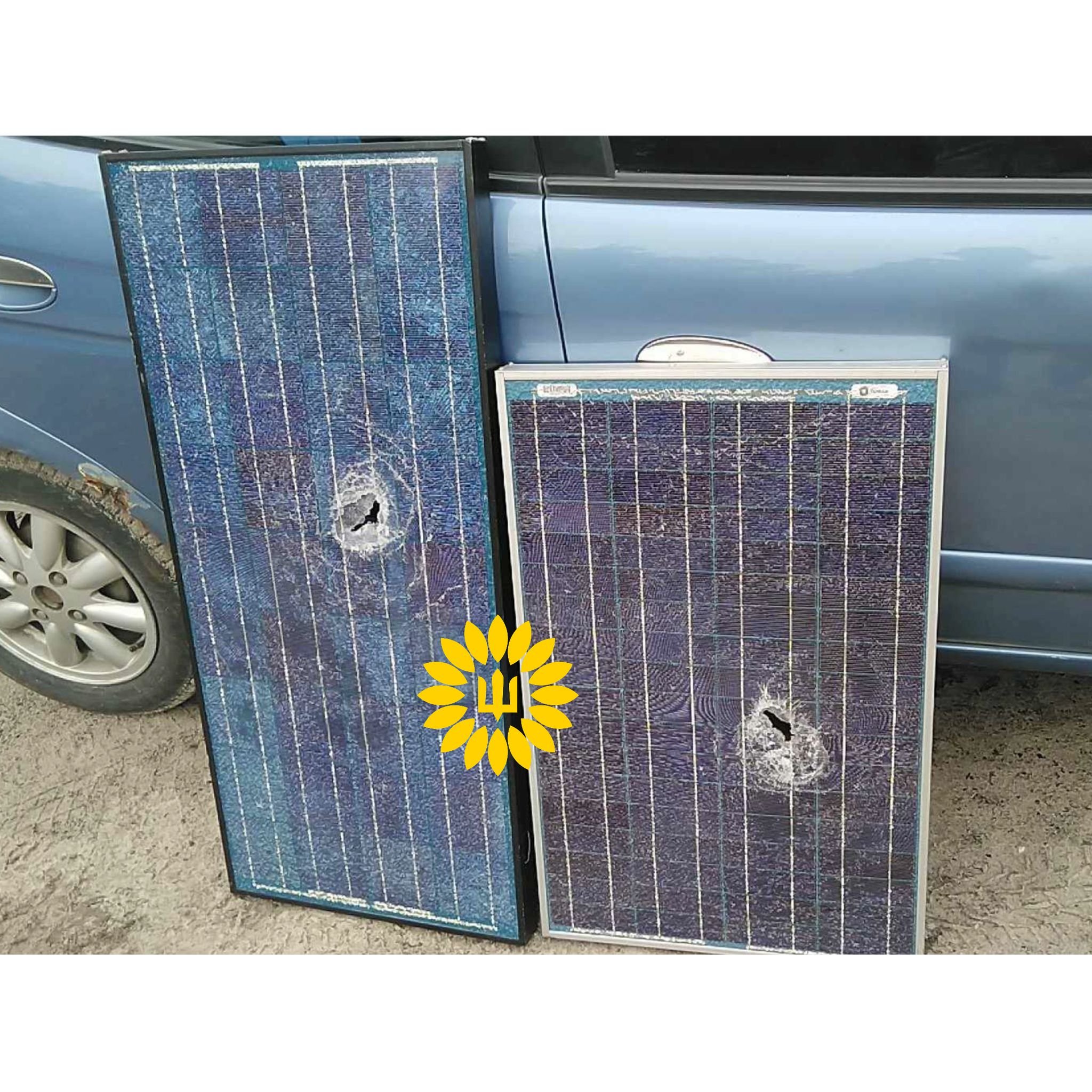 Even shot through, barely working, solar panels fulfilled their purpose.

Thank you 💪🇺🇸🌻🇺🇦✌️ connection between people is what makes us stronger.

 Join Sunflower Seeds Ukraine, there are various peaceful ways to help Ukrainians withstand and d