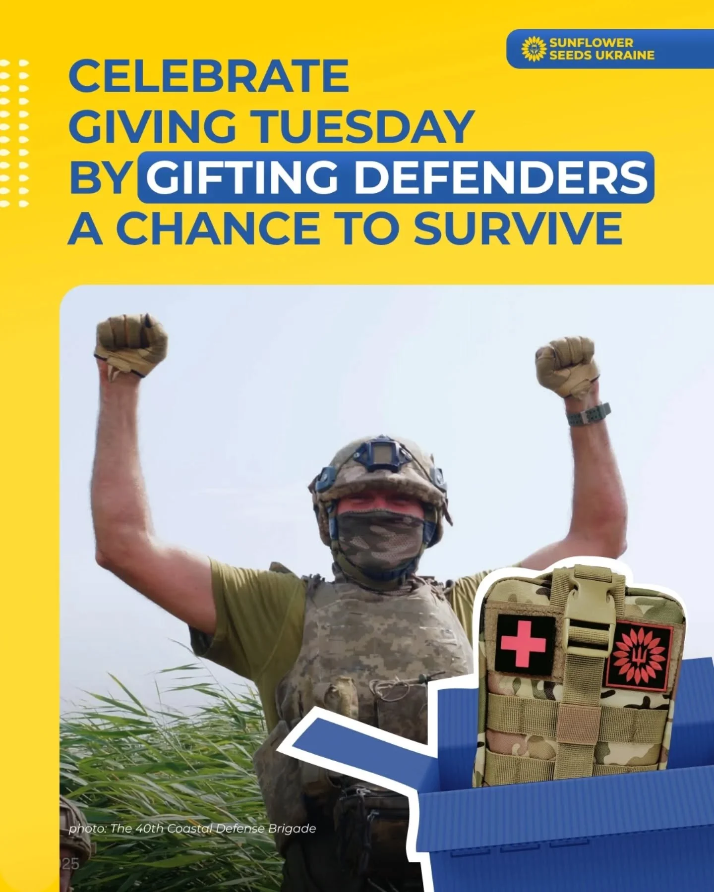 This #GivingTuesday, your support can save lives.

Ukrainian defenders and civilians urgently need IFAKs, tourniquets, paramedic backpacks, stretchers, and other critical medical aid used in the first minutes after injury.
Every kit you help provide 