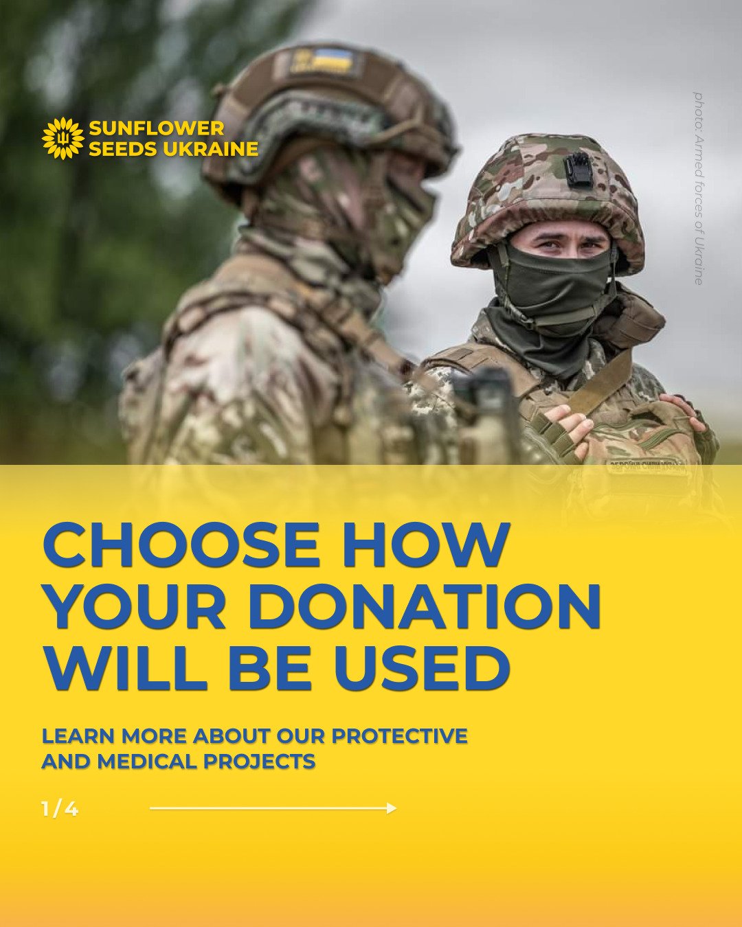 🇺🇦 Are you passionate about a specific protective gear and medical aid cause in Ukraine?
🌻 https://www.sunflowerseedsukraine.org/donate-medical
🔗 SEE ACTIVE LINKS in our bio (--->> OUR PROJECTS)

❗️With Sunflower Seeds, you can choose how y