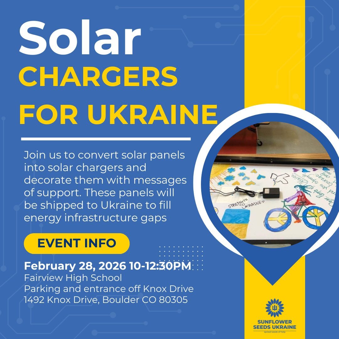 Join us for a hands-on event where we&rsquo;ll transform solar panels into portable solar chargers and decorate them with messages of support to Ukrainian Defenders 🇺🇦

These chargers will be shipped to Ukraine to provide reliable power for chargin