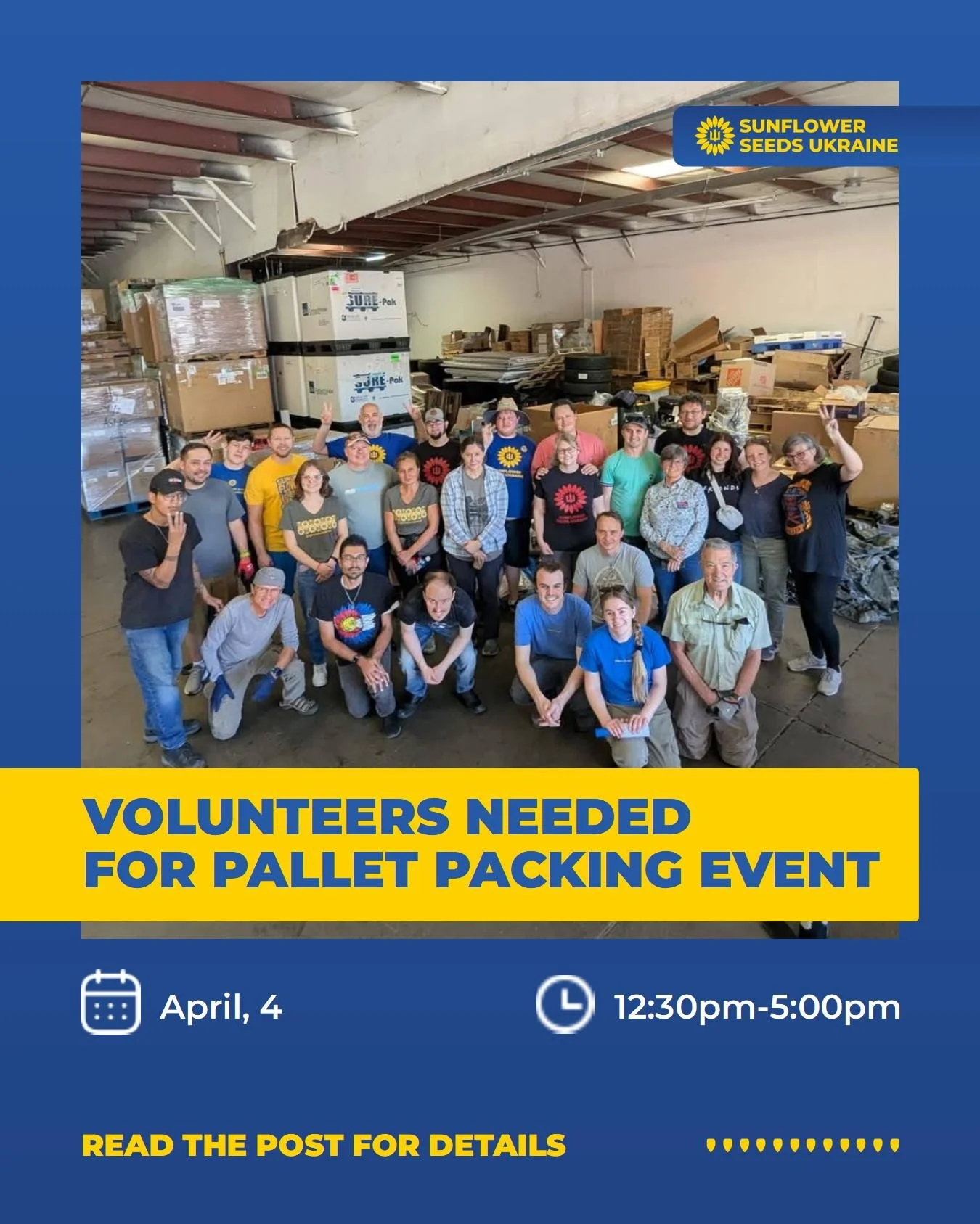 Volunteer with us hands-on (literally)! 🇺🇦

🌻 Join the SFSU team for pallet packing on Saturday, 04/04 to help pack essential supplies for Ukraine. This is a meaningful, direct way to contribute to the cause and support Ukrainian defenders. 

We h
