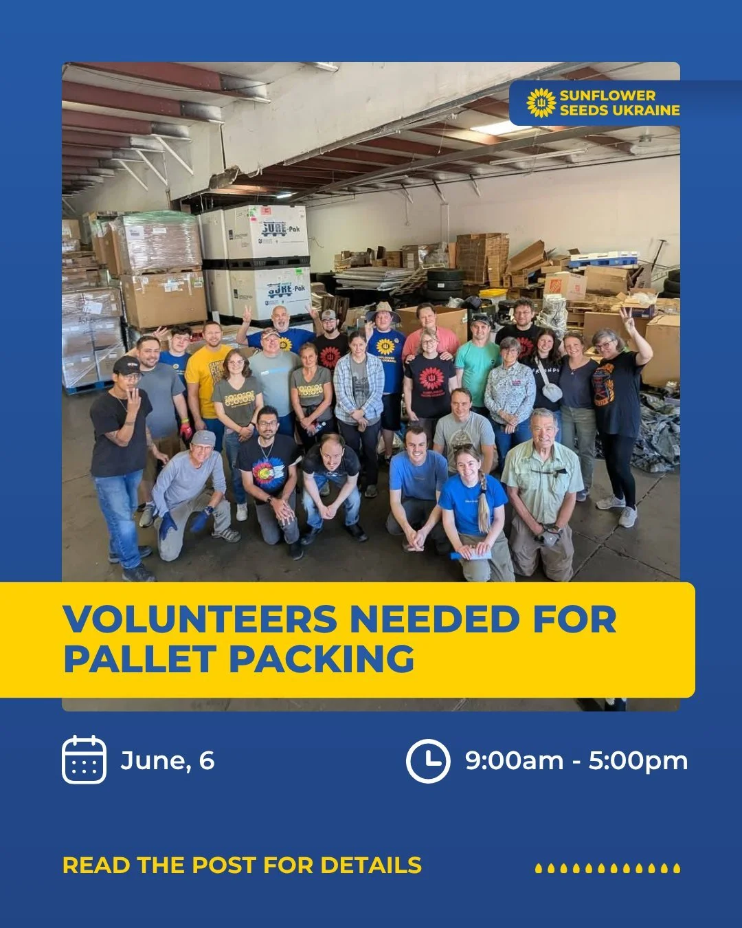 Call for Volunteers: Pallet Packing for Ukraine 🌻

Help us prepare the next shipment of aid heading to Ukraine by volunteering at our upcoming pallet packing event. Every packed pallet delivers critical support where it is needed most.

🗓 Saturday,