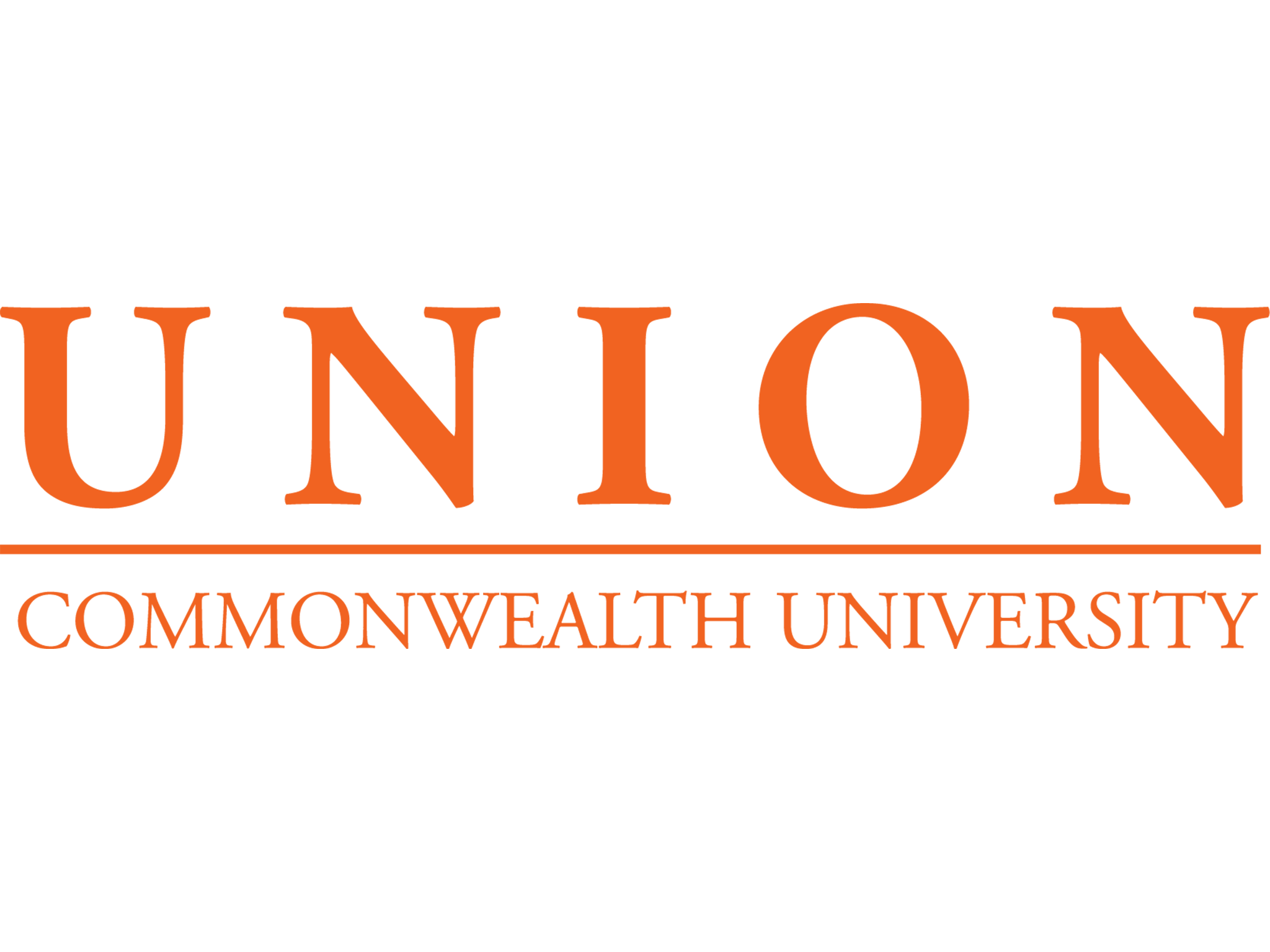 Logo der University of the Commonwealth und University in Orange und Schwarz Schrift