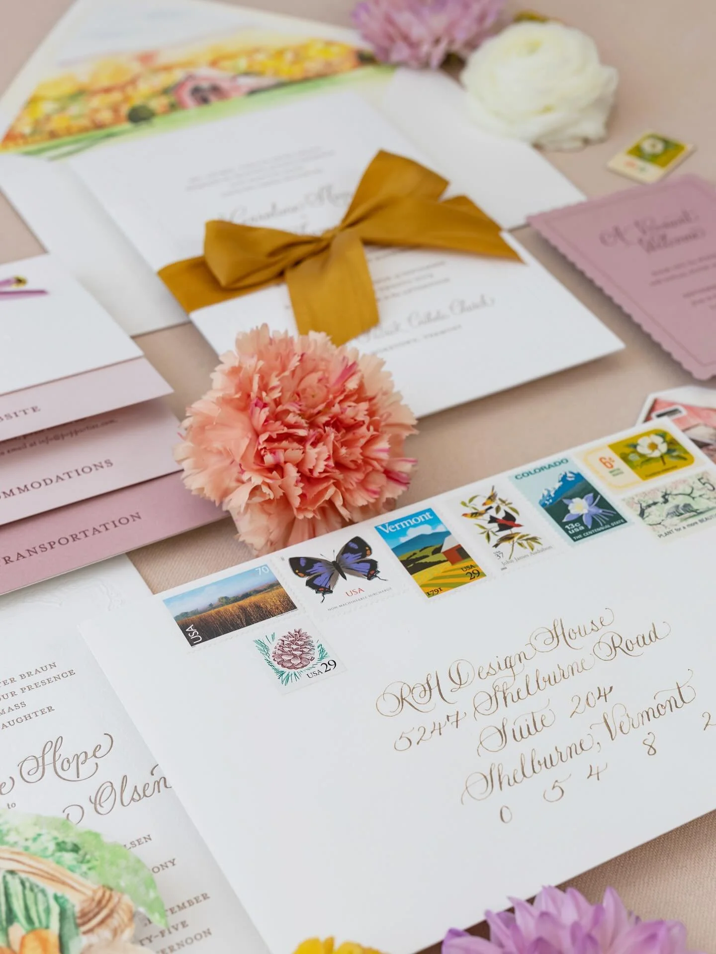 This invitation suite for Caroline and Noah with @pop_parties was an absolute feast for the eyes &mdash; custom die-cuts, booklets, maps, ribbon, embossing, calligraphy, vintage postage &mdash; you name it, we did it. 

📷 @briana_duquette 

#customw