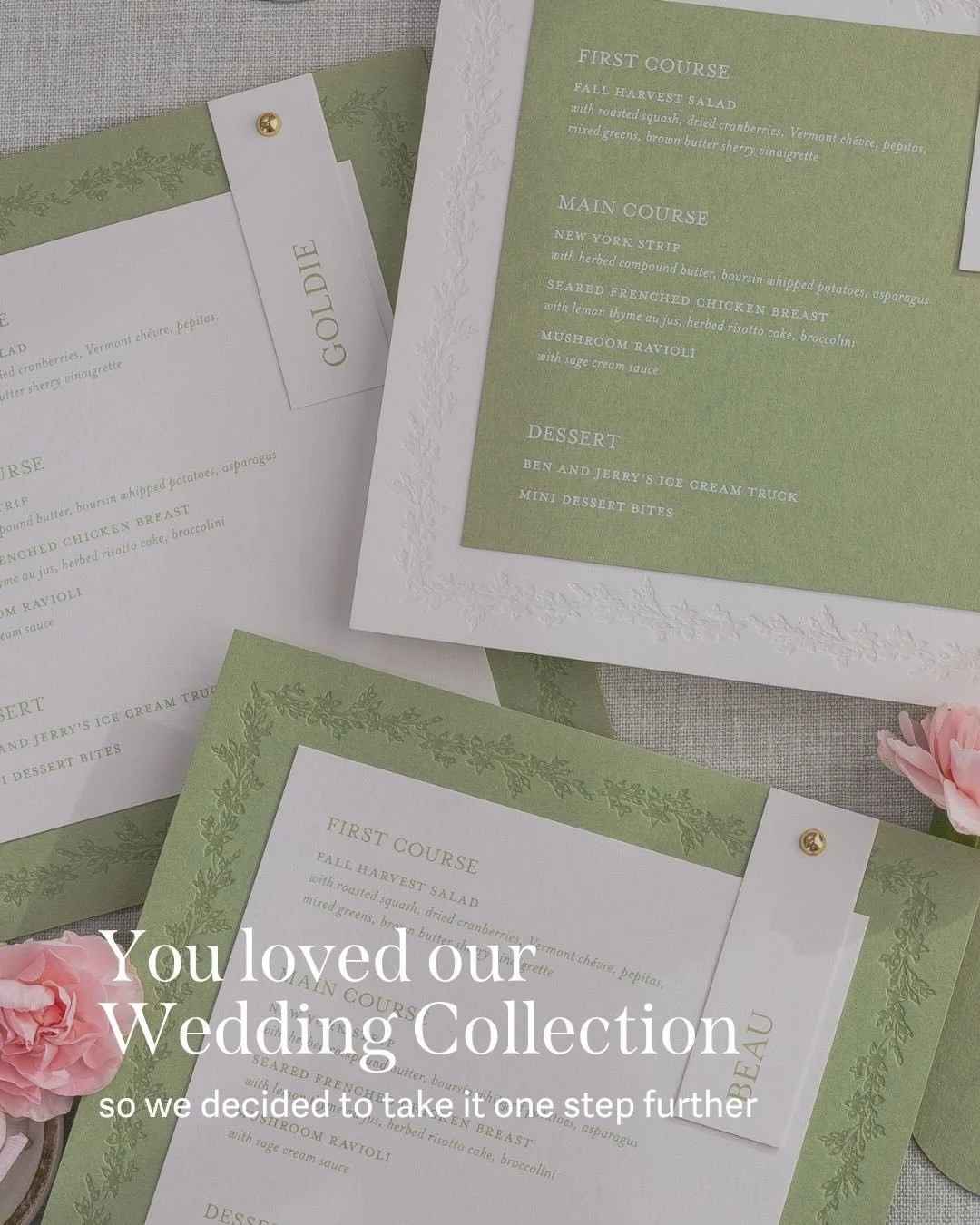 It didn&rsquo;t feel right to stop at the mailbox&hellip; so we didn&rsquo;t.

Our Day-of Wedding Collection has officially arrived and it&rsquo;s designed to carry your wedding aesthetic seamlessly from your invitations to the celebration itself.

E