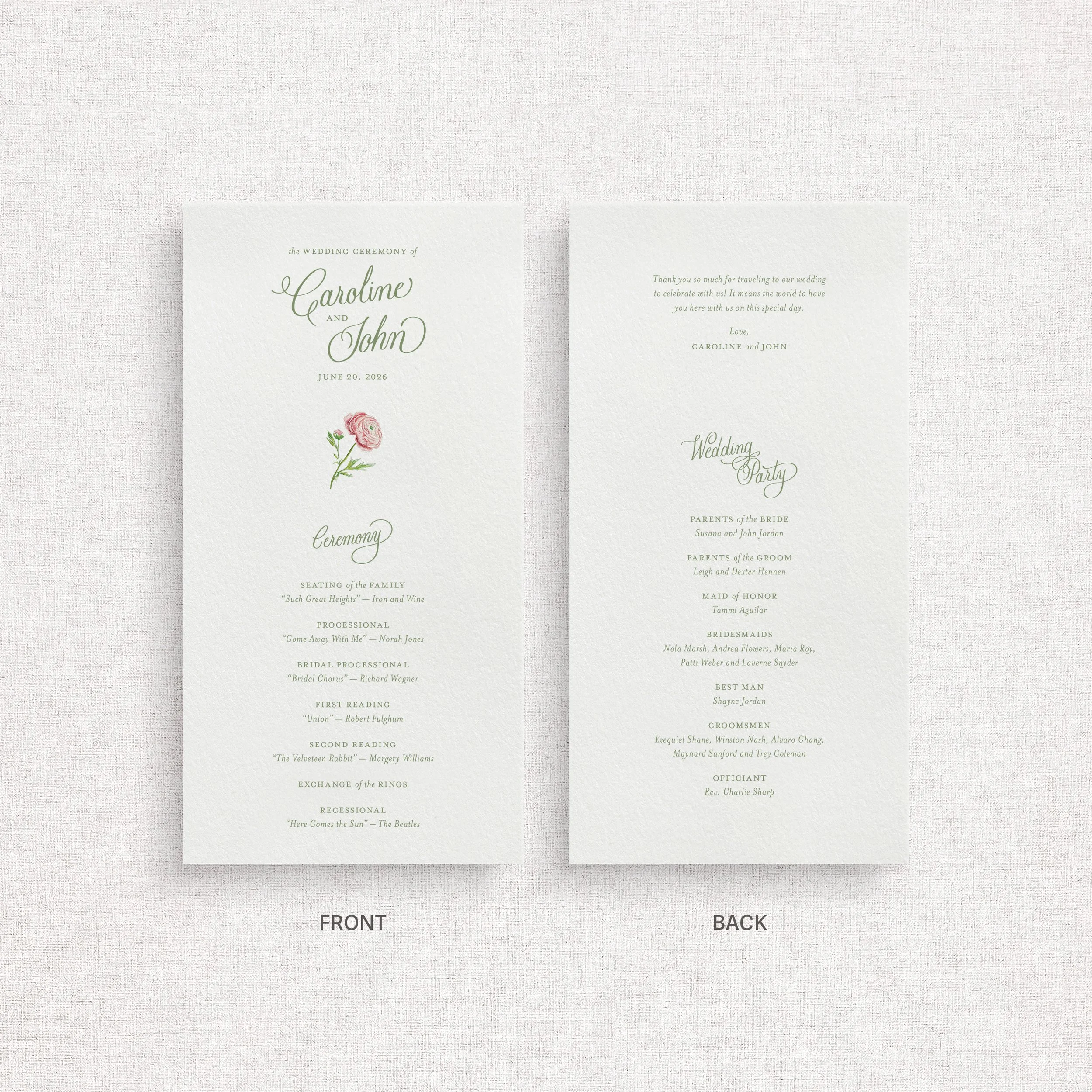 Norah Ceremony Program