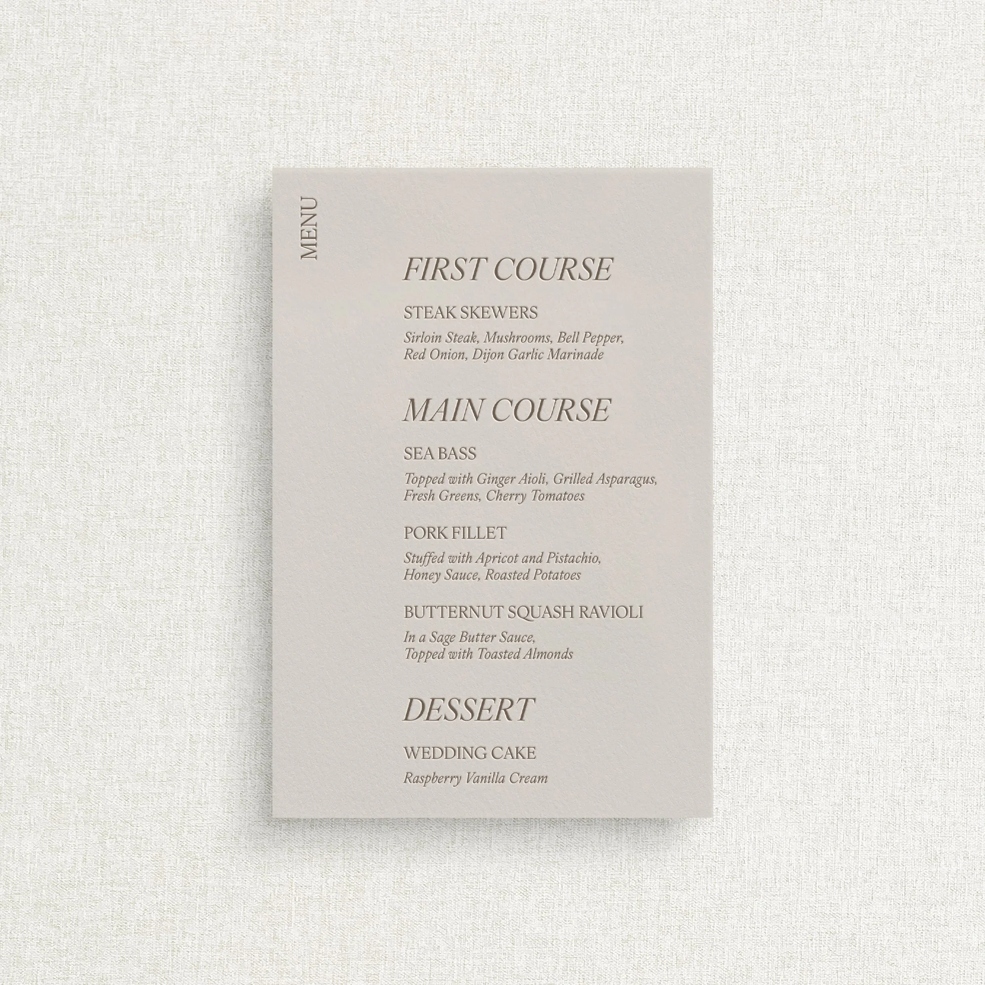 Rizzo Menus - No Guest Names