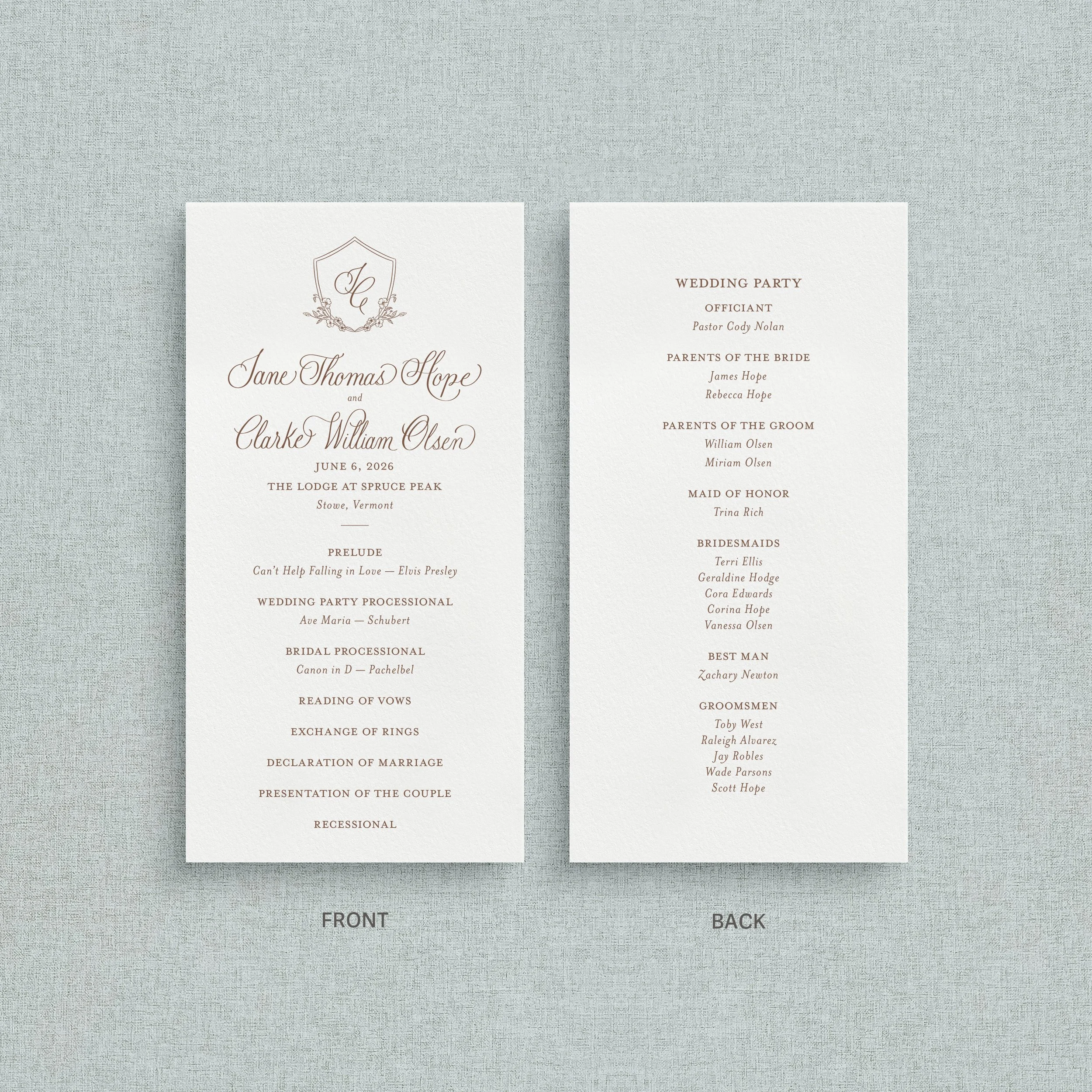 Jaxon Ceremony Program