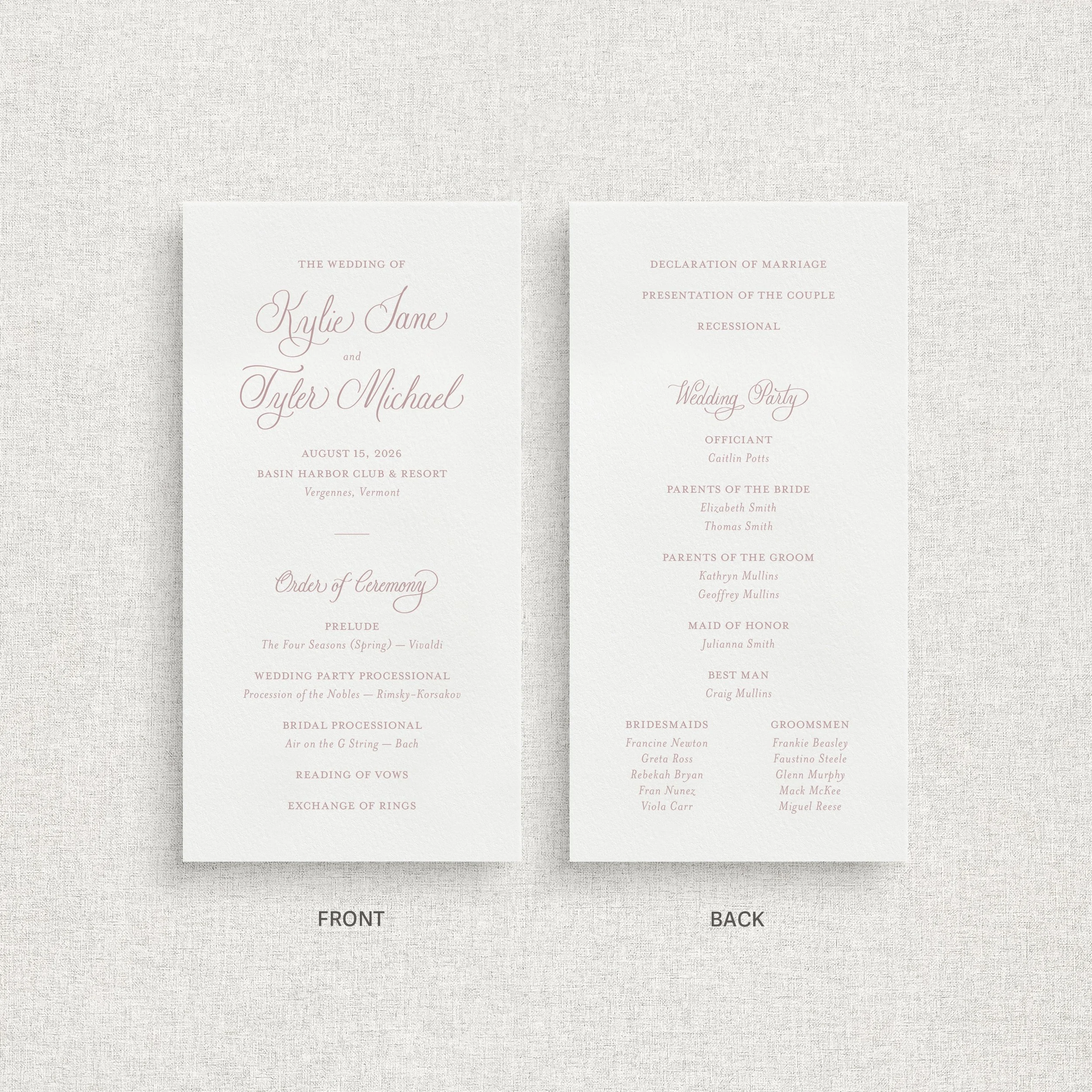 Milly Ceremony Program
