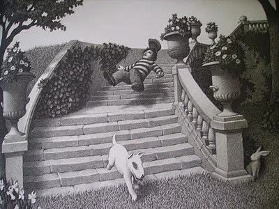 ALlan falling down stairs, Fritz running on.jpg