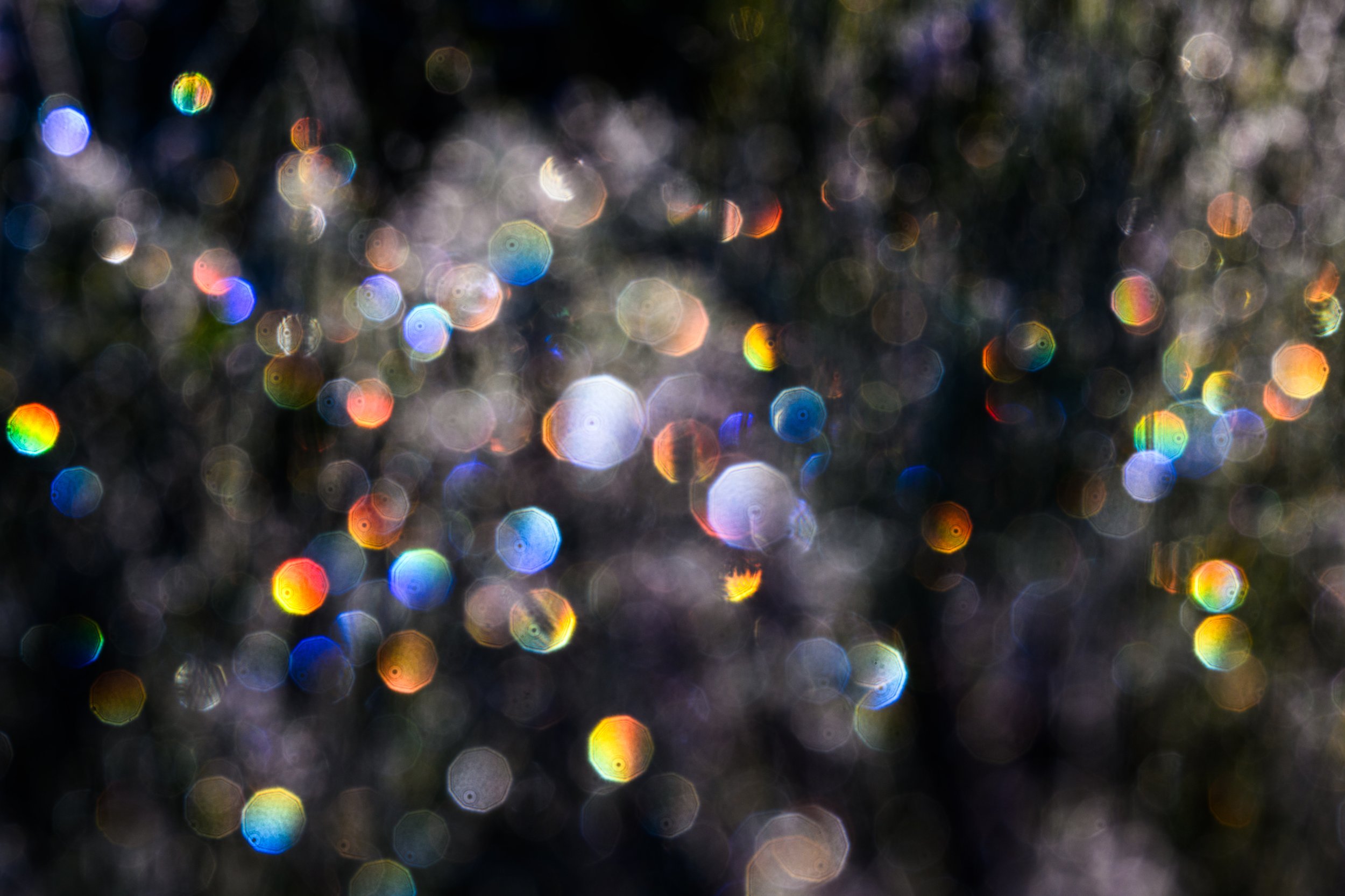 Rainbow Specks Print of frost with sun shining through it