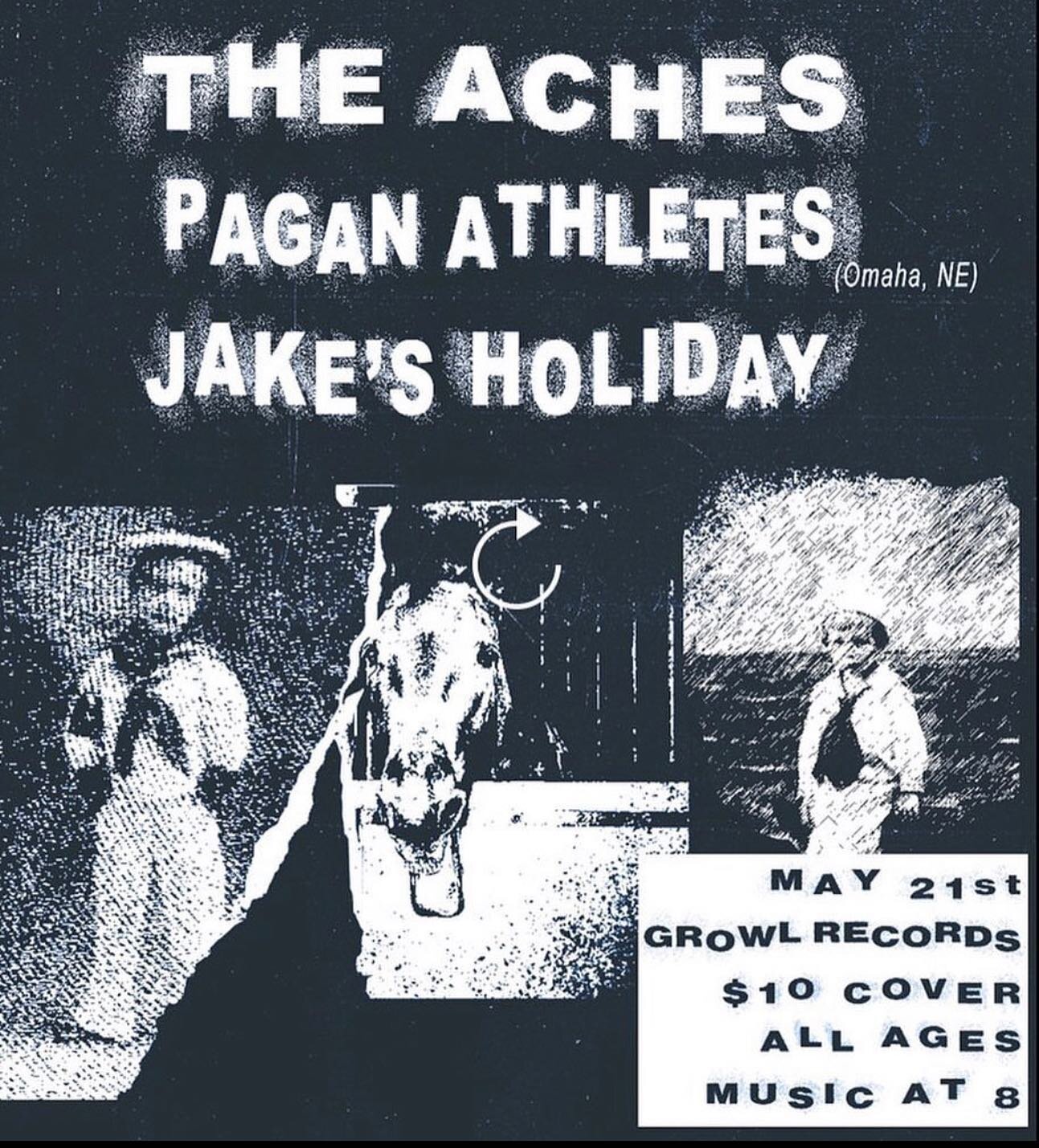 THIS WEEKEND AT GROWL RECORDS! @growlrecords GET READY FOR SOME NOISE! 

@jakesholiday AND @theachesband WILL BE PERFORMING WITH @paganathletes FROM OMAHA, NEBRASKA!

FOLLOW AND SUPPORT THESE BANDS' PAGES AS WELL AS SUPPORT LOCAL MUSIC BY COMING TO T