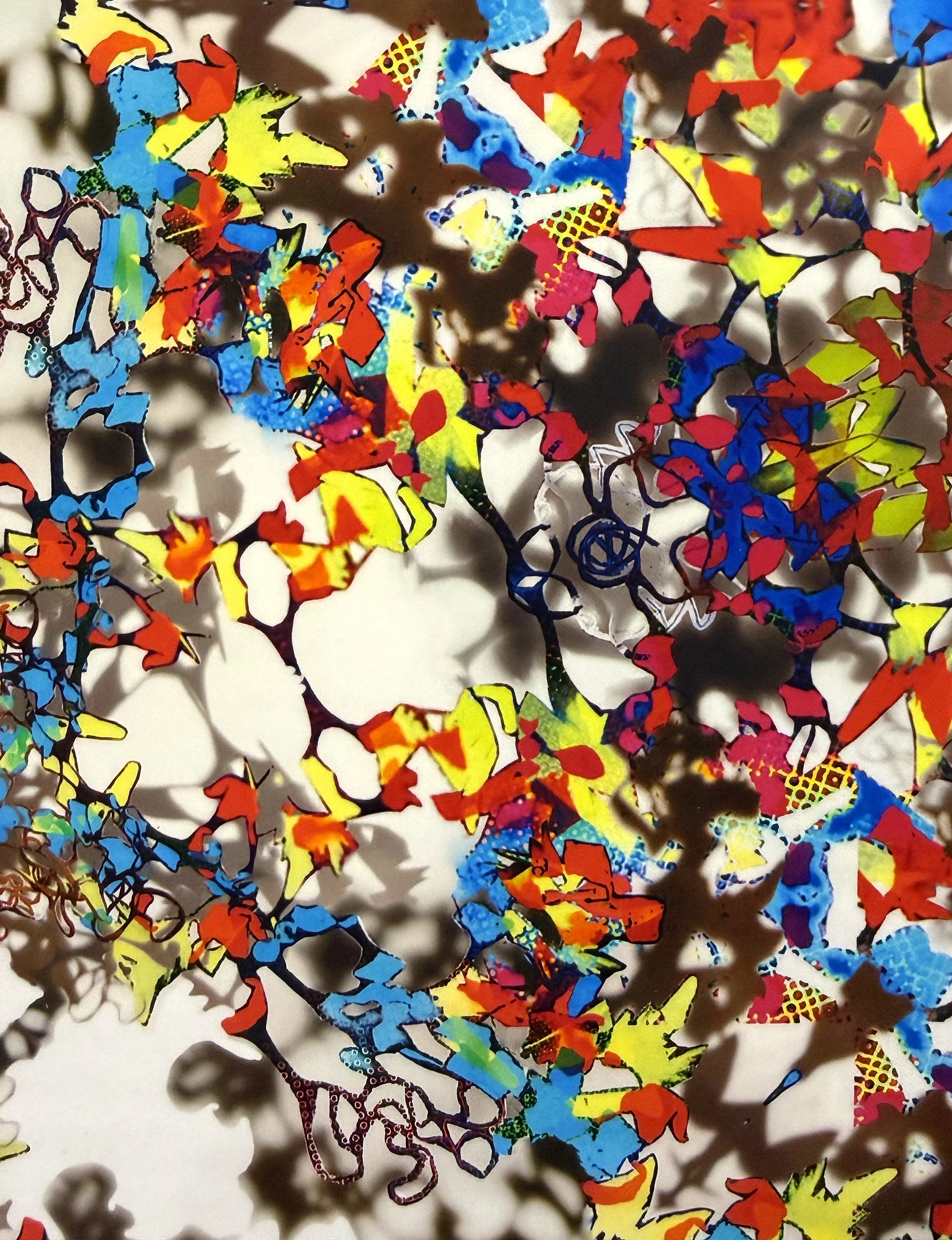 Transform #5 (detail)
Screenprint with cut foil elements (photographed); digitally rendered and mirrored; archival pigment print on peel-and-stick paper
2024