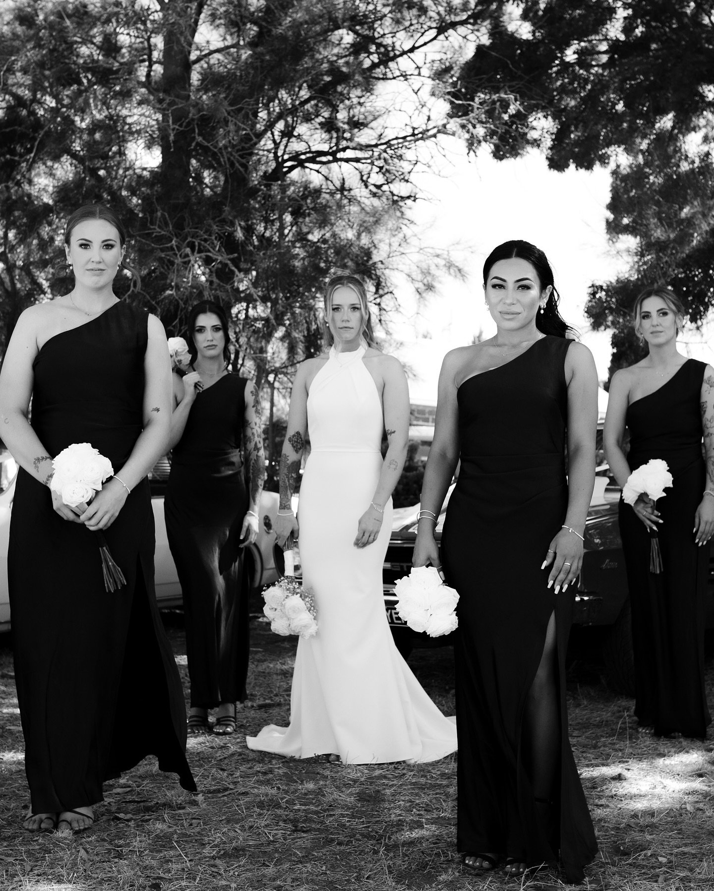 Ebony and her squad looking dangerously, dangerous.
.
.
.
Bride: @ebony.harriss 
Groom: @njtimson 
Venue: Private Venue, Bastesford
Celebrant: Julie Ryan
Dress: @madewithlovebridal 
Shoes: @dior 
Rings: @michaelhillj 
Hair: @ameliarosehairstylist 
MU