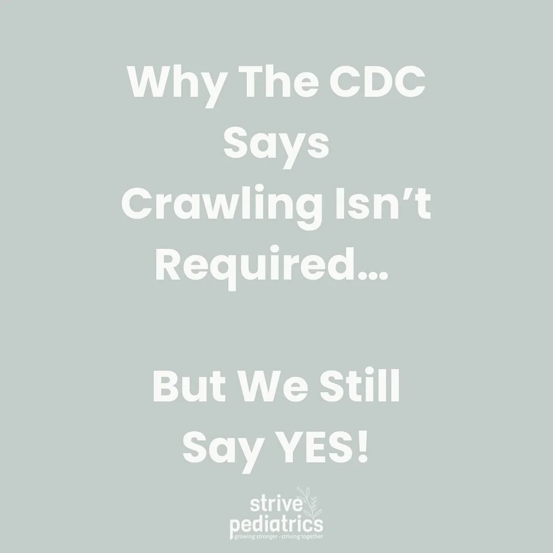 The CDC no longer lists crawling as a required milestone because its milestone checklists focus on broad age ranges for developmental surveillance. 

But here&rsquo;s the thing: crawling actively develops the brain and body. It strengthens:
✨ Visual 