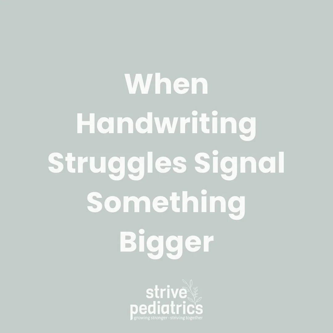 Messy handwriting?

Some messiness is totally normal as kids develop. But sometimes, handwriting struggles can signal something bigger&mdash;like challenges with visual-motor integration, fine motor skills, or sensory processing.

🚩 Red flags to wat