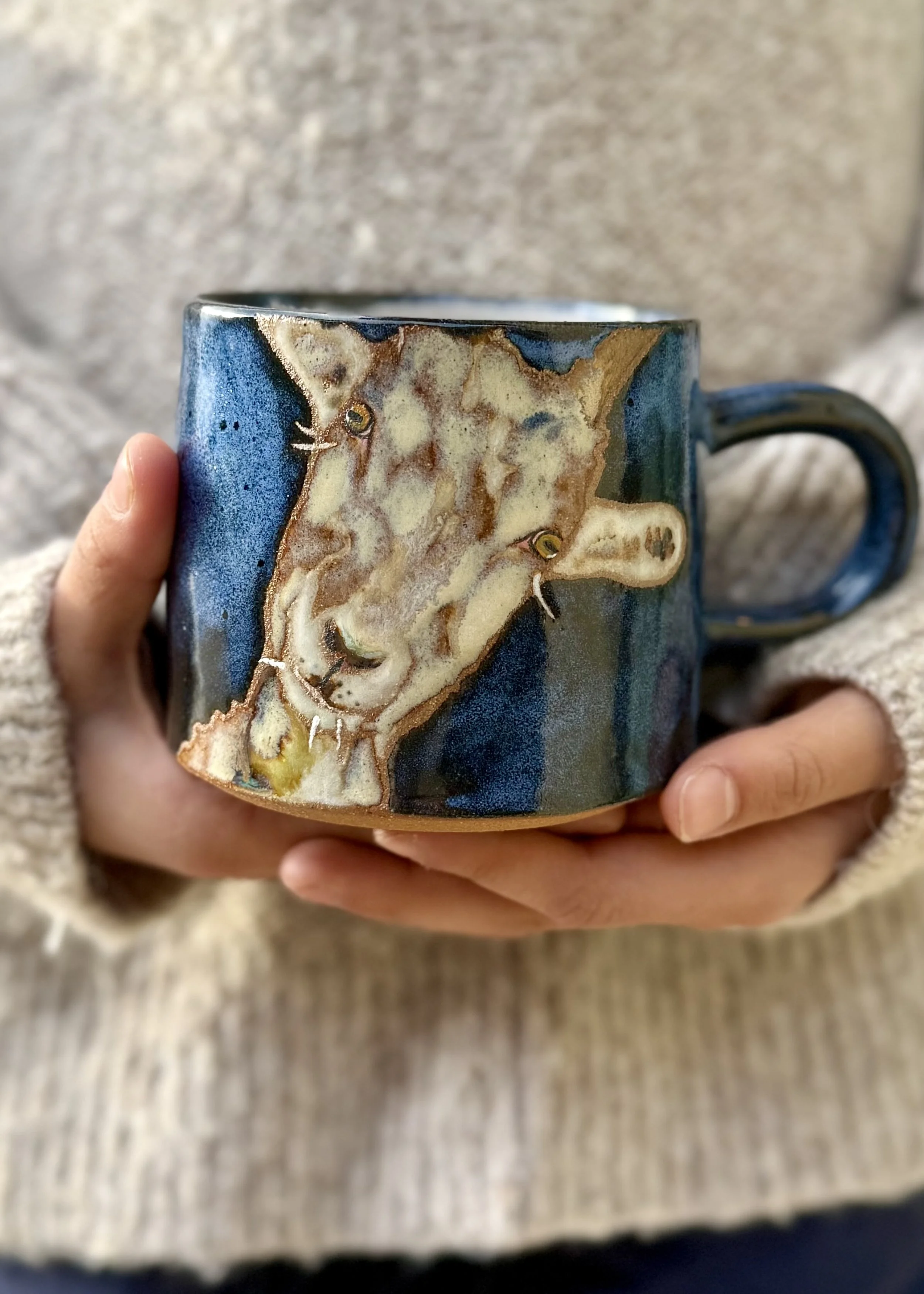 10oz quizzical Nigerian Goat stoneware mug