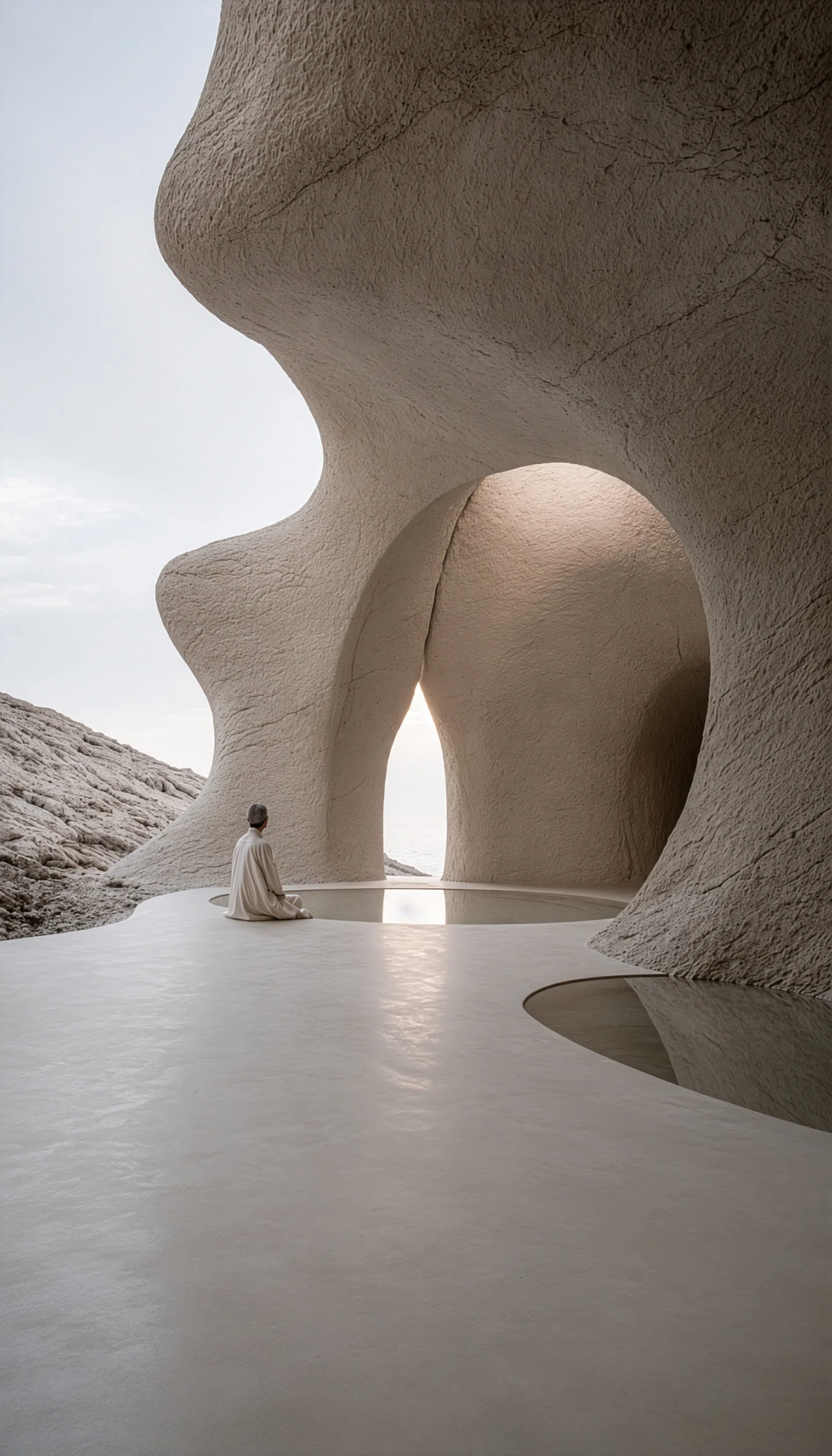 Conceptual neuro-spatial environment exploring refuge, threshold and sensory calm through mineral architecture.
