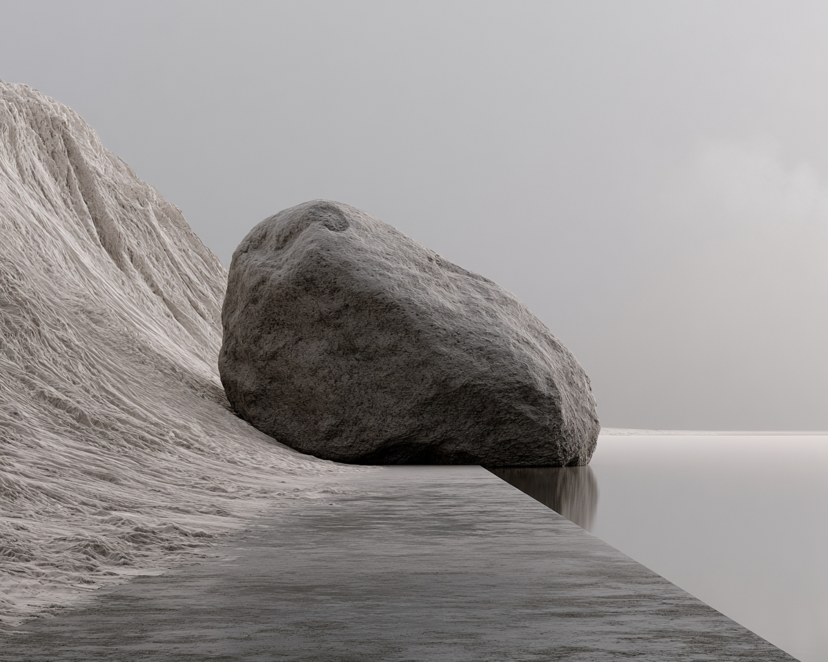 Architectural study of mass, cavity and shadow, exploring how sculptural mineral forms can affect perception and create a sense of protection.