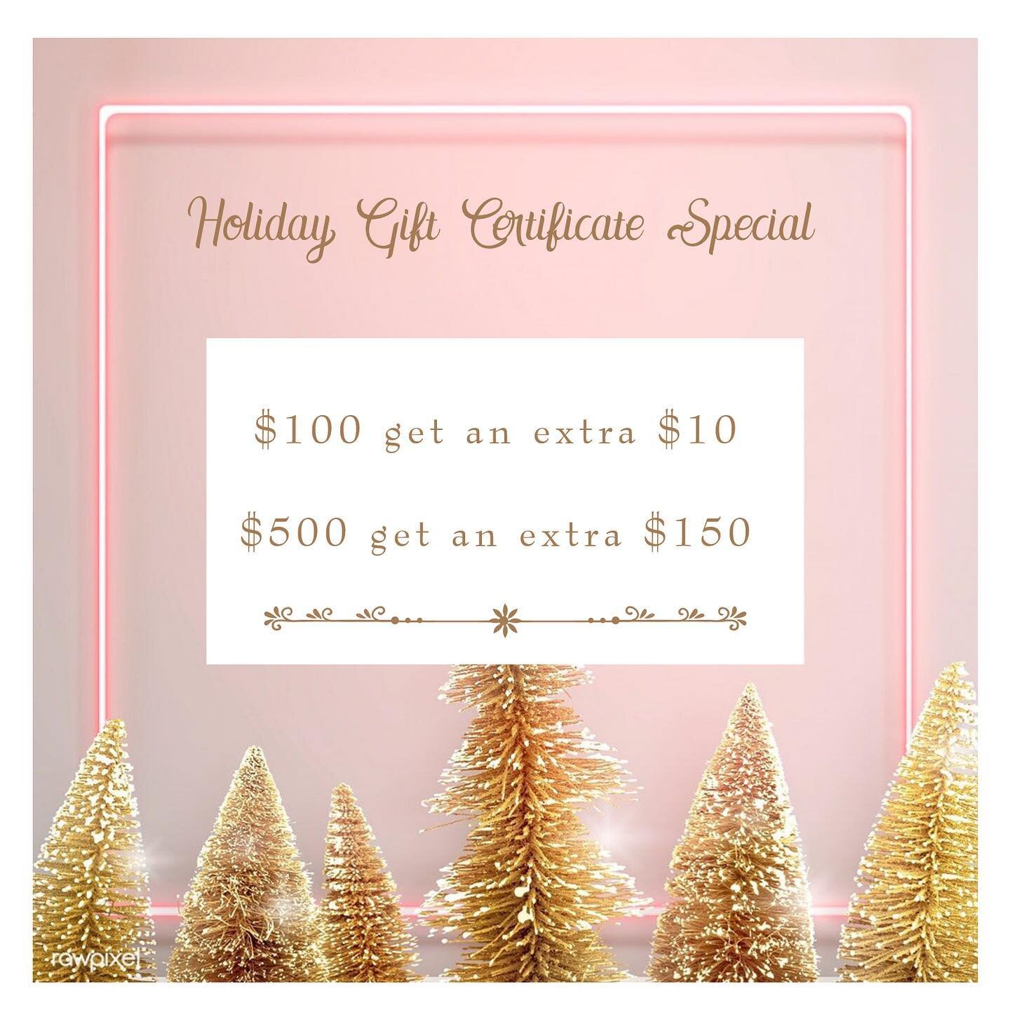 The Special you&rsquo;ve been waiting for!!! This special will go until 12/23. You can purchase as many as you&rsquo;d like! If you can not make it into the the office we can email an invoice and mail the Gift Certificate to you. Any questions please