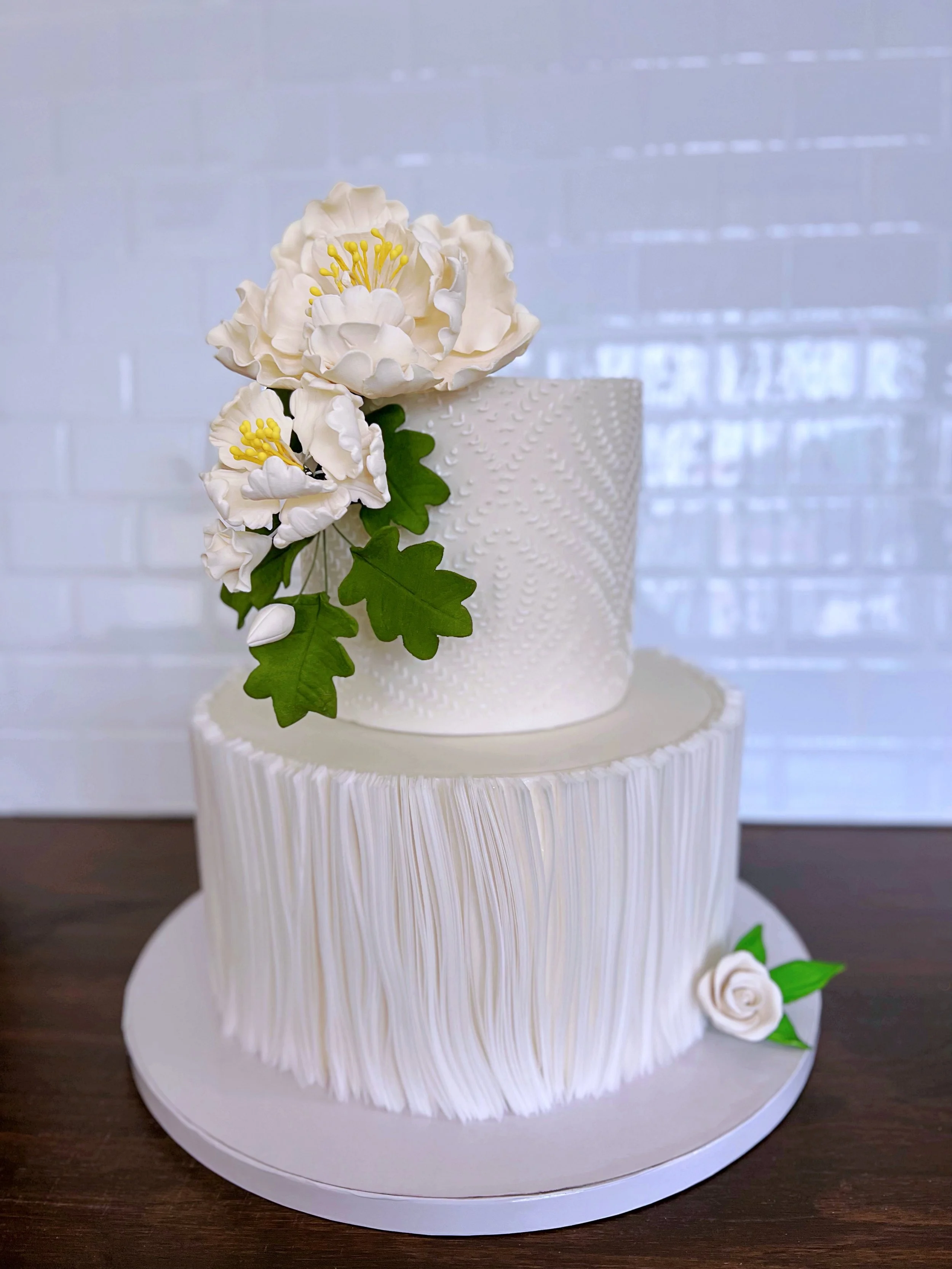 2 Tier White Fondant with Sugar Flowers