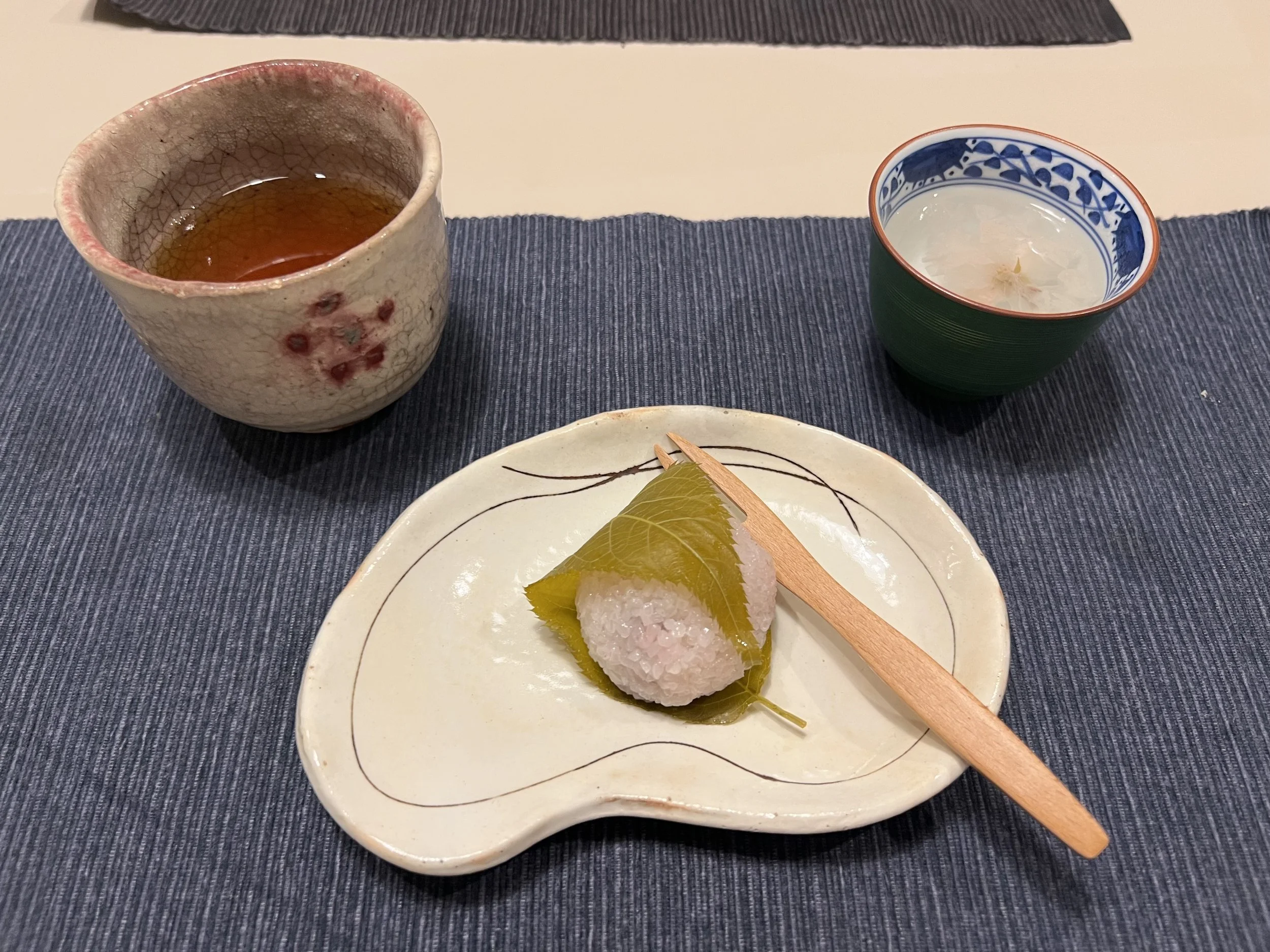 Wagashi and tea selection served during cooking class