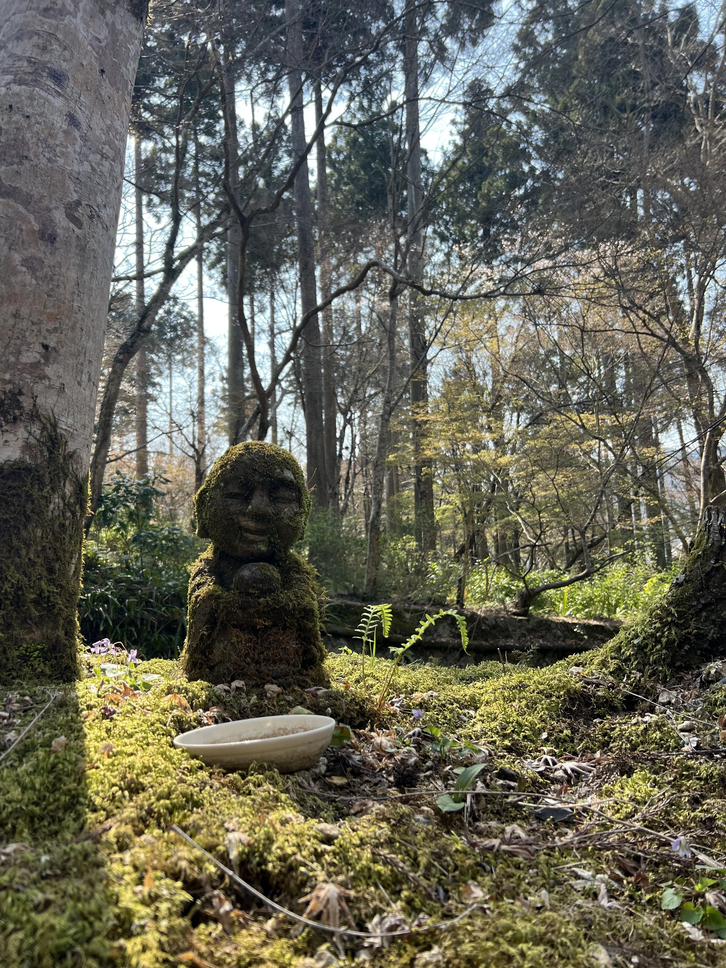 Small jizo statue covered in moss in Sanzen-in Temple in Ohara, Kyoto