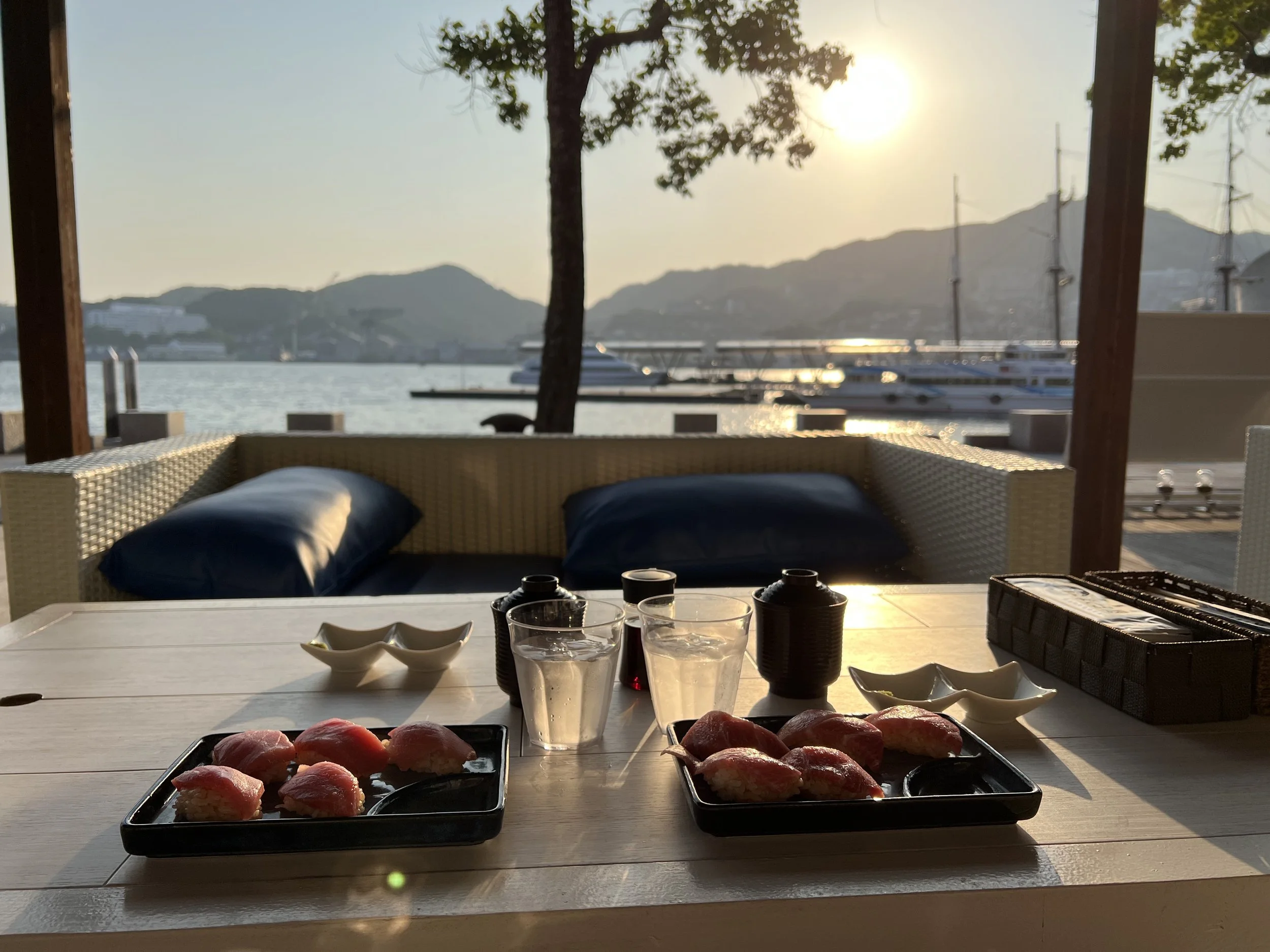 Tuna sushi and sunset