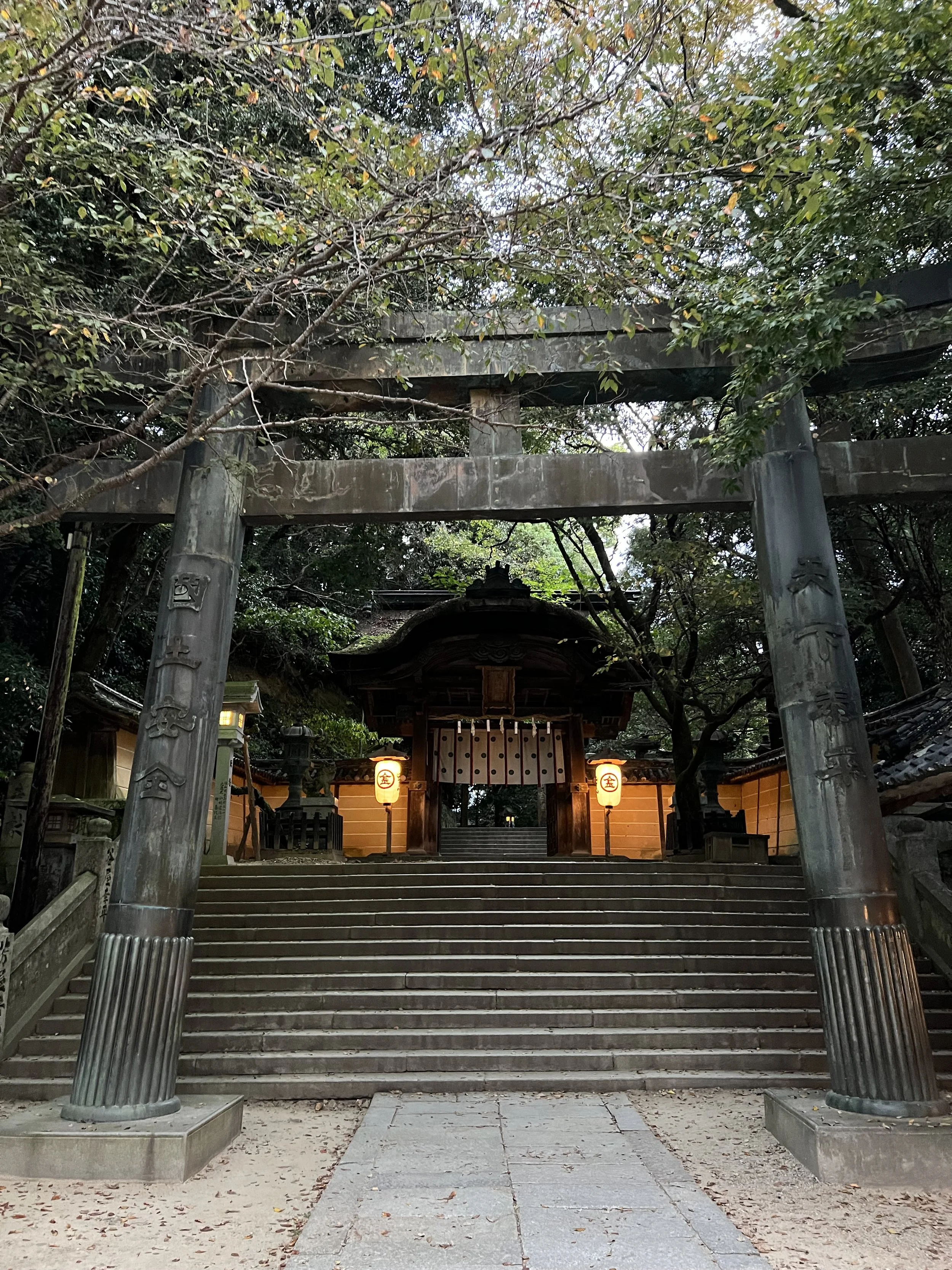 Torii gate and lanterns leading to Kompira-san