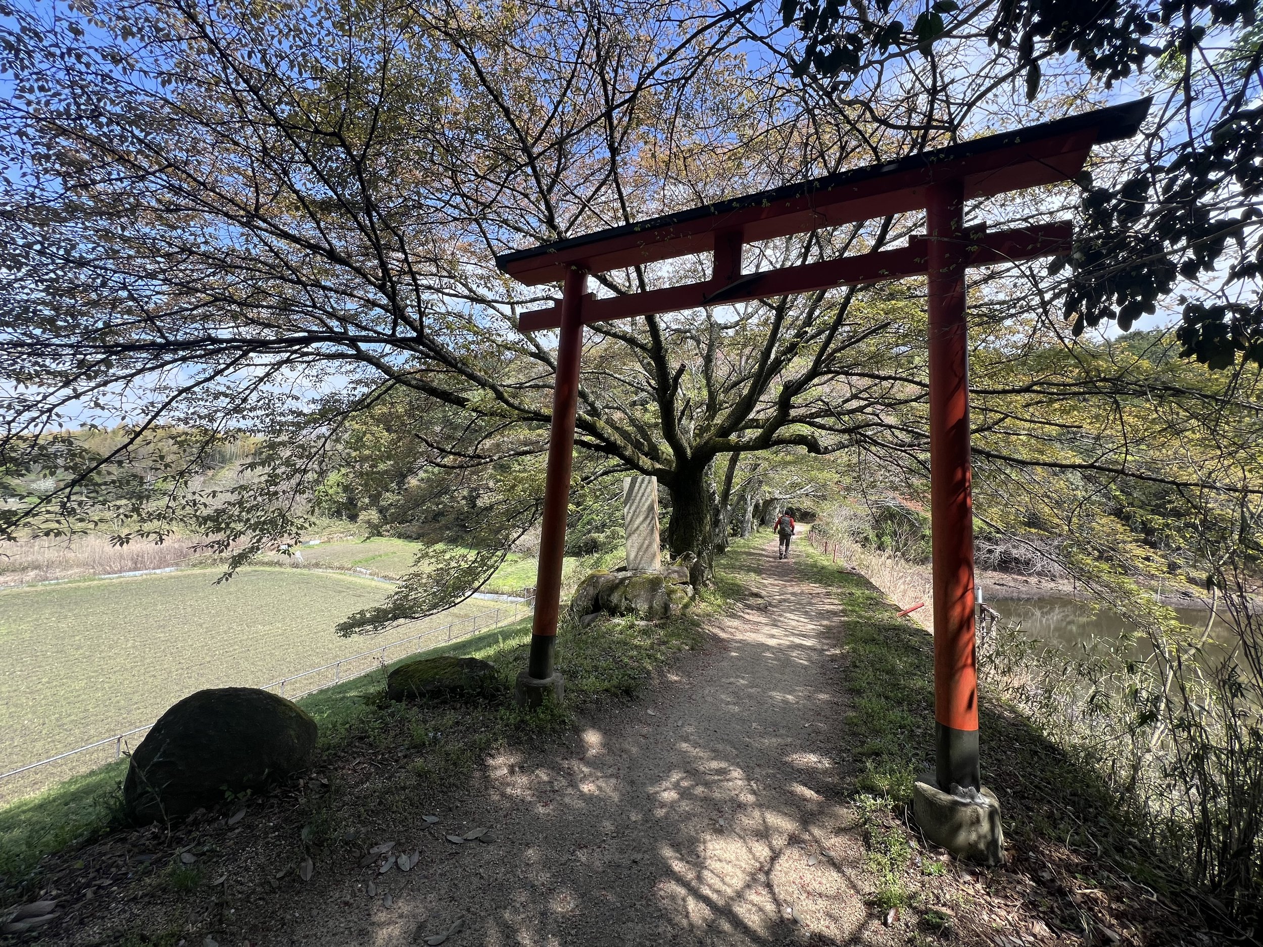 Small red tori gate near the Yamanobe no Michi trail