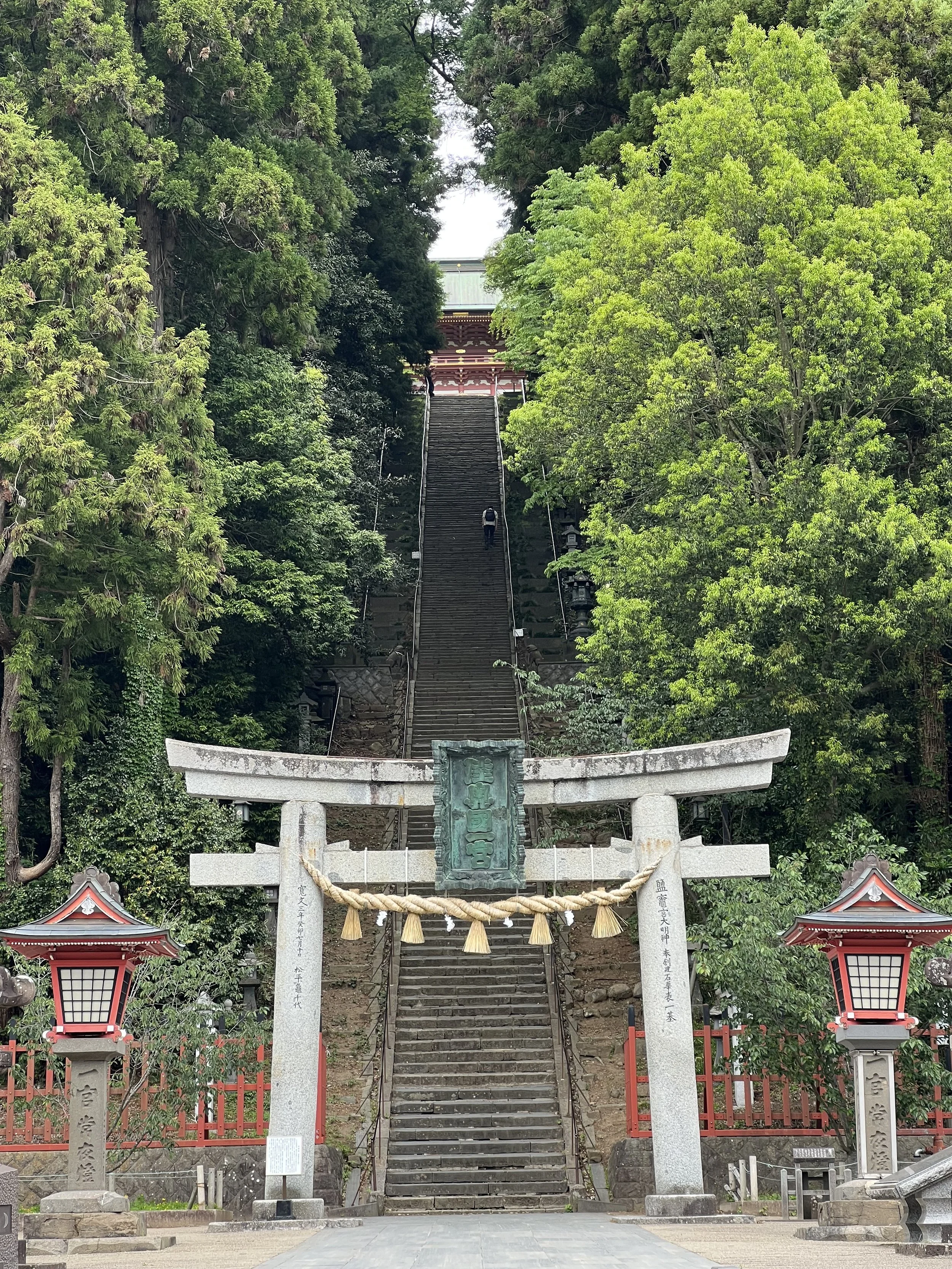 Main torii gate and entrance to Shiogama Shrine