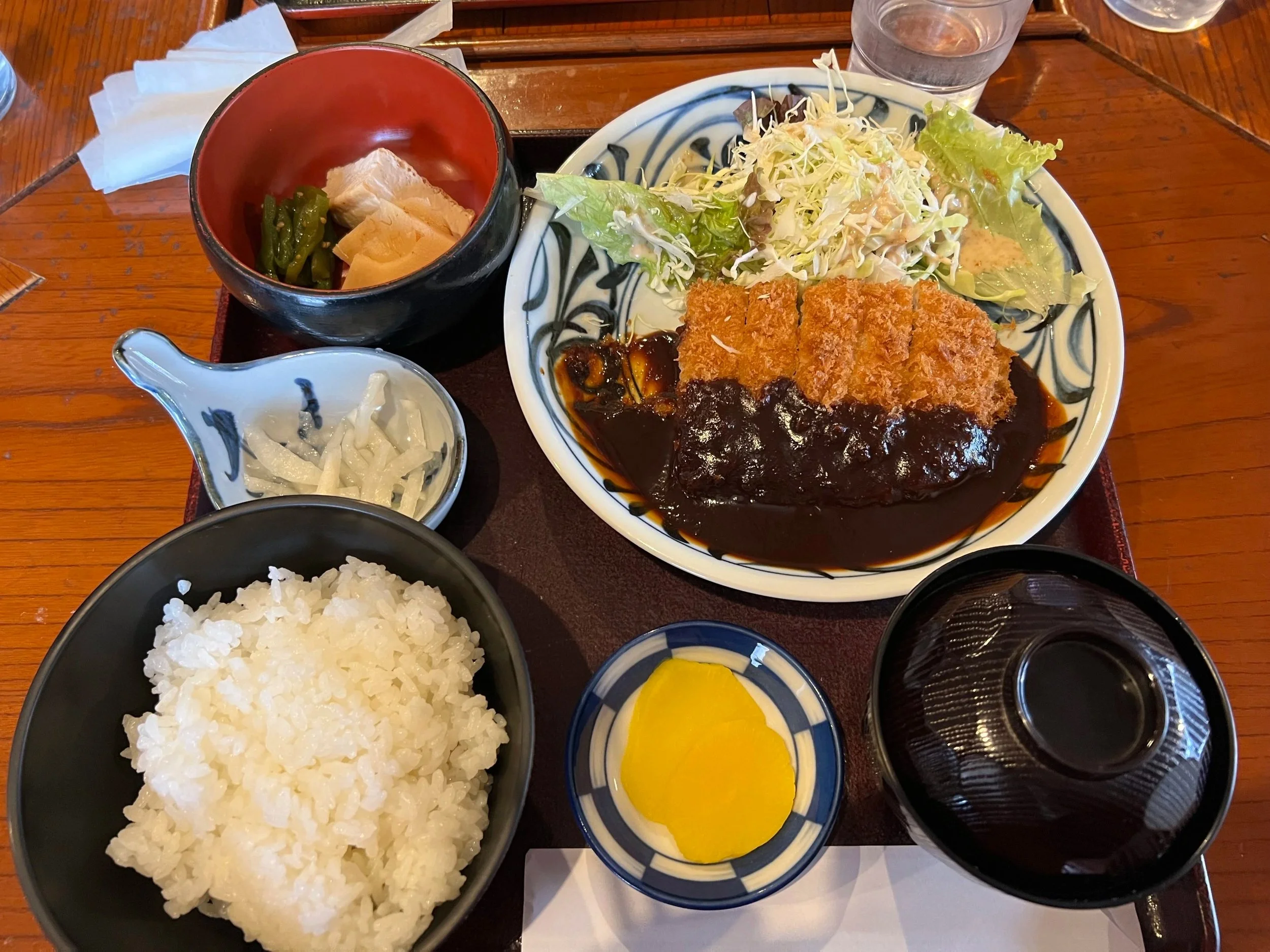 Delicious miso katsu teishoku in a restaurant in Shirakawago