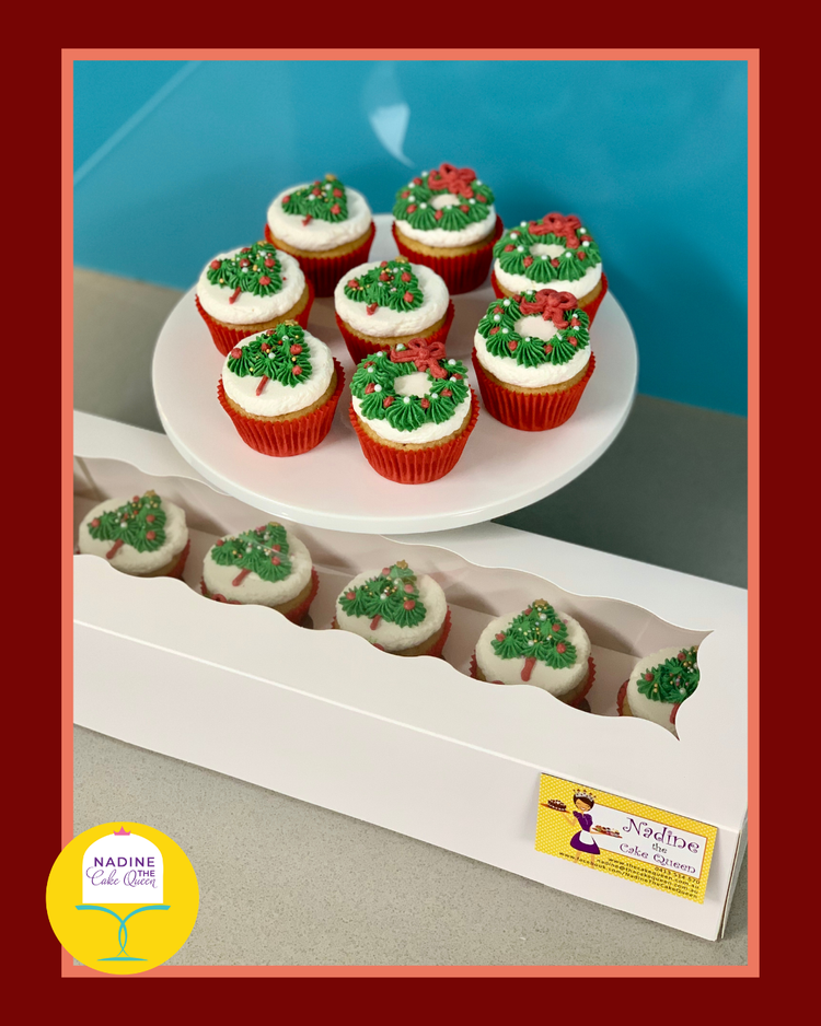 Christmas cupcakes decorated with a Christmas theme