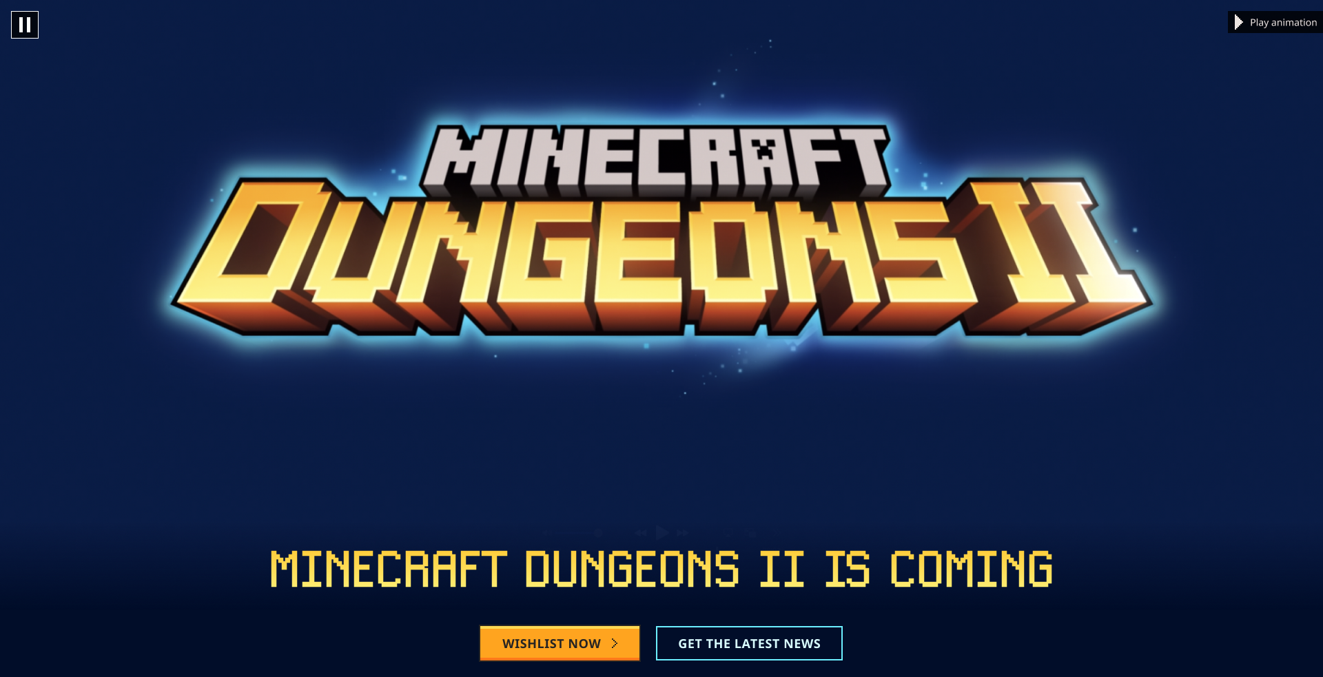 Early Dungeons II announcement hero with restrained logo reveal and wishlist action.